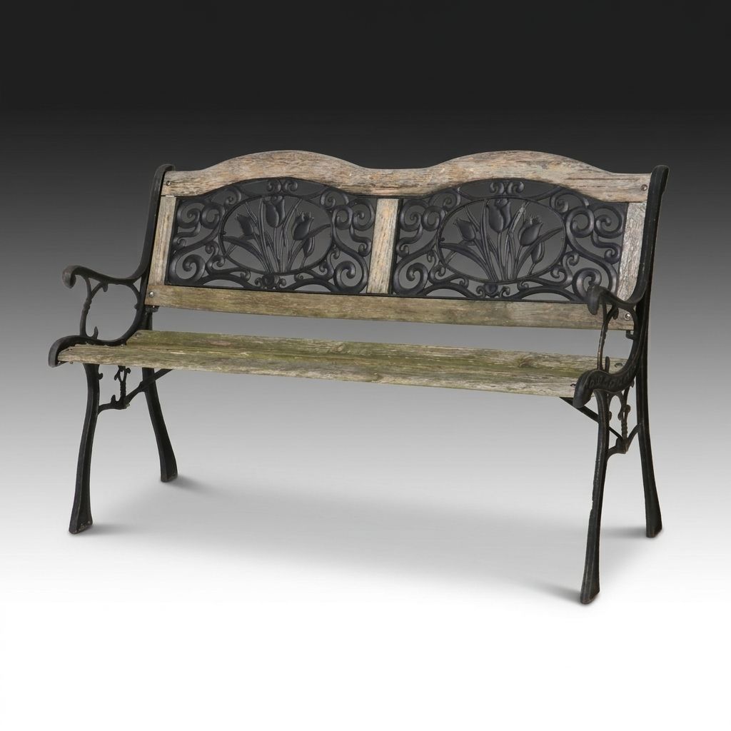 Victorian Style Tulip Cast Iron and Wooden Garden Bench