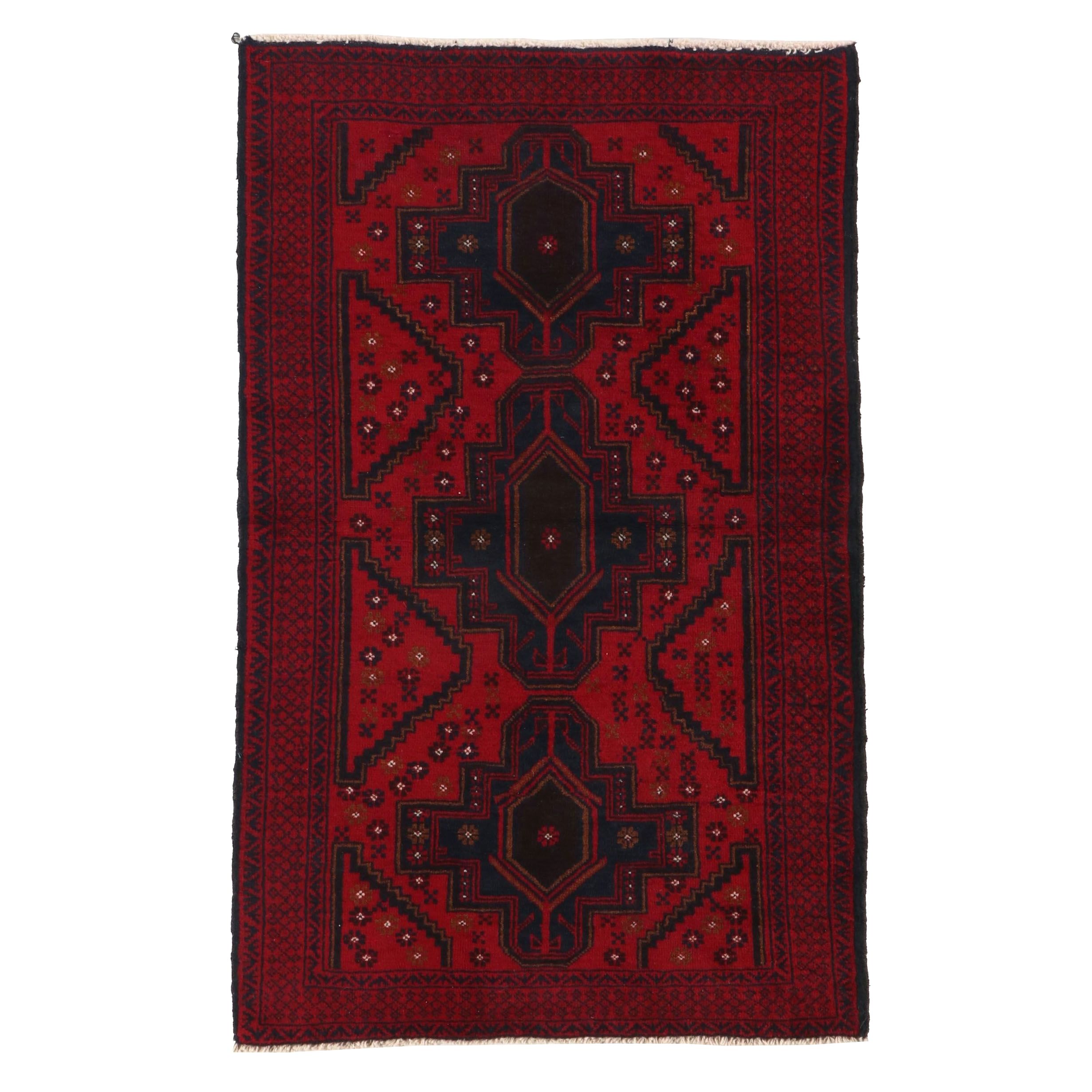 2'9 x 4'6 Hand-Knotted Afghan Baluch Accent Rug