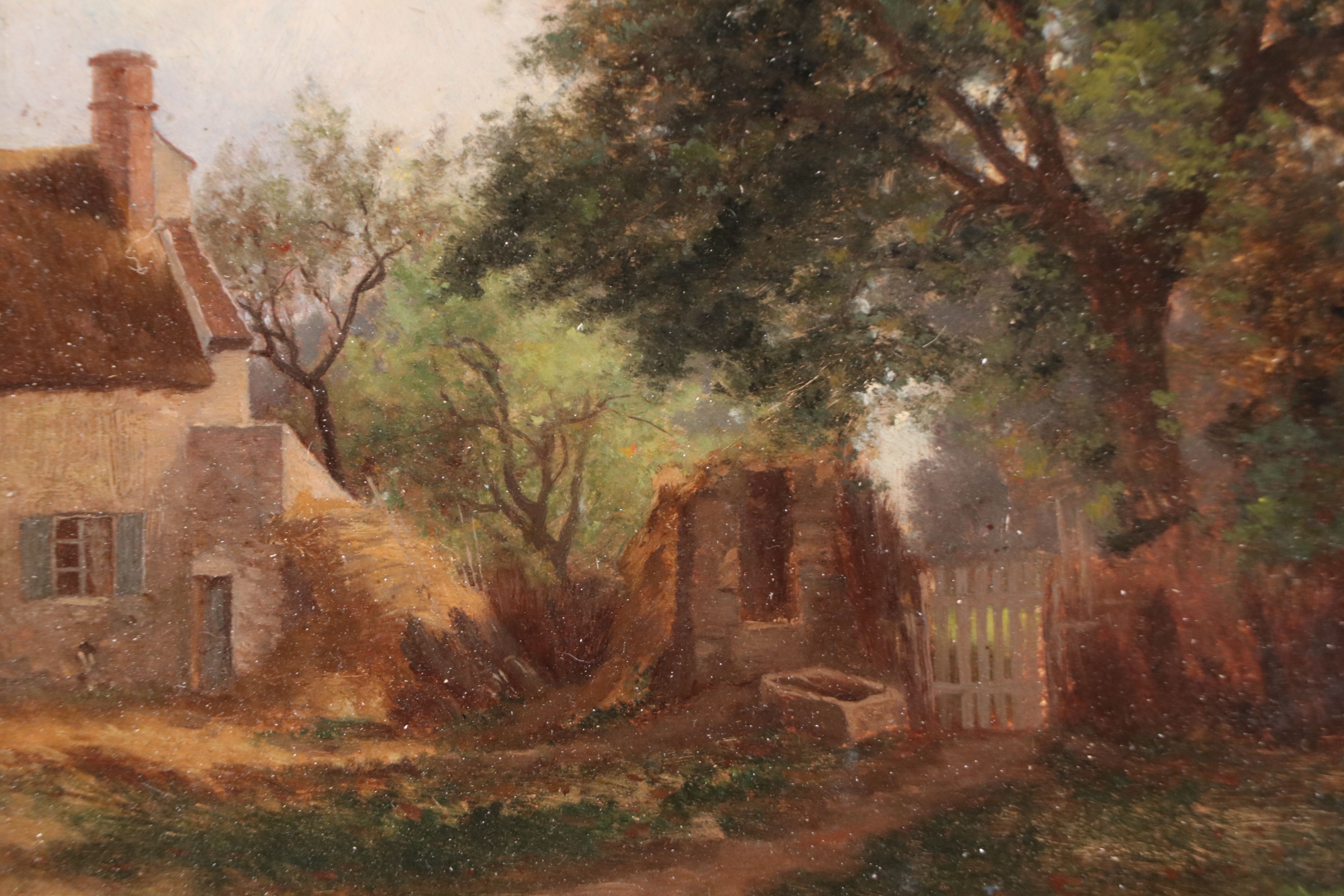 Oil Painting of Rustic Yard with Tree, Mid-20th Century