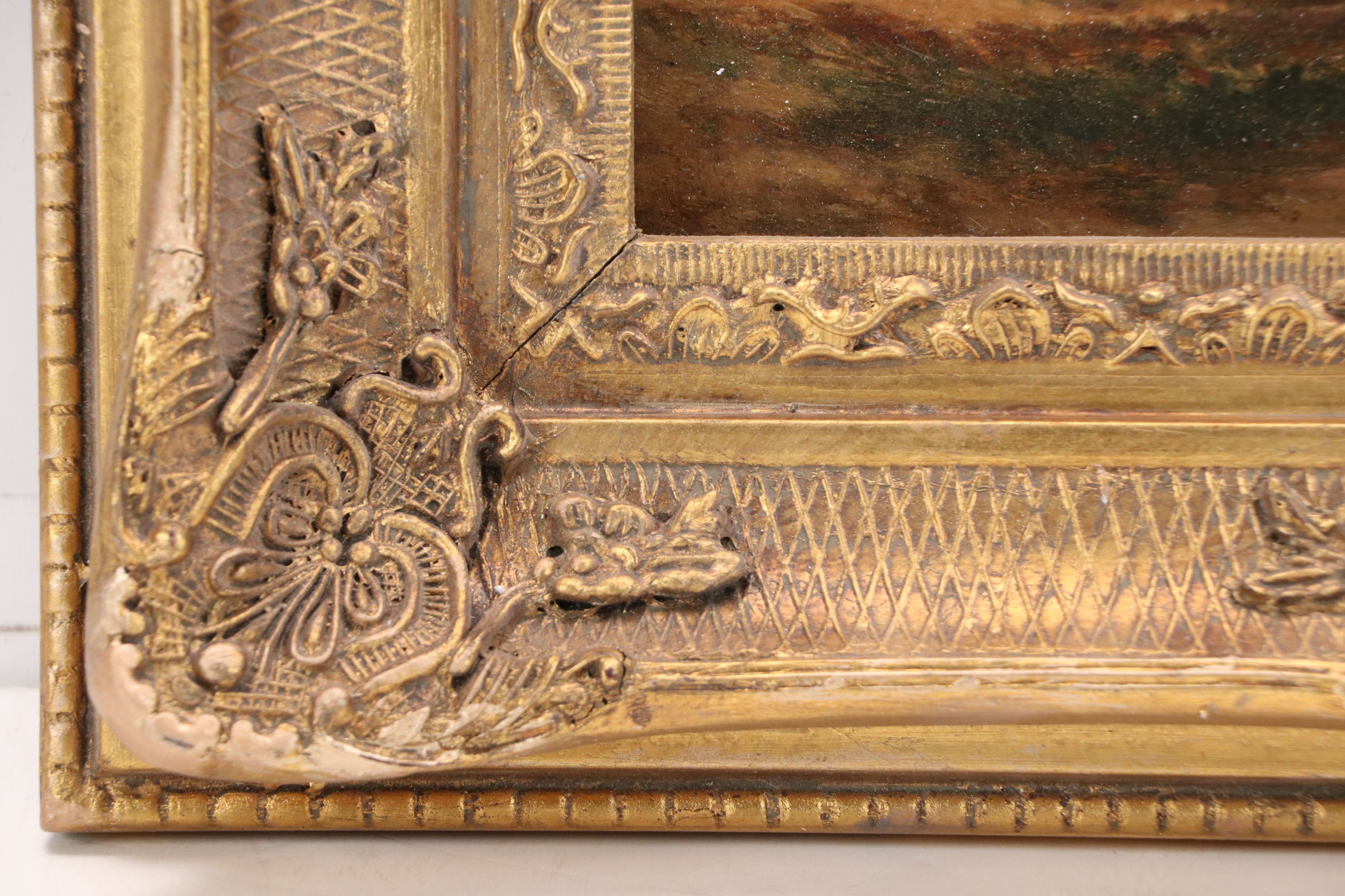 Oil Painting of Rustic Yard with Tree, Mid-20th Century