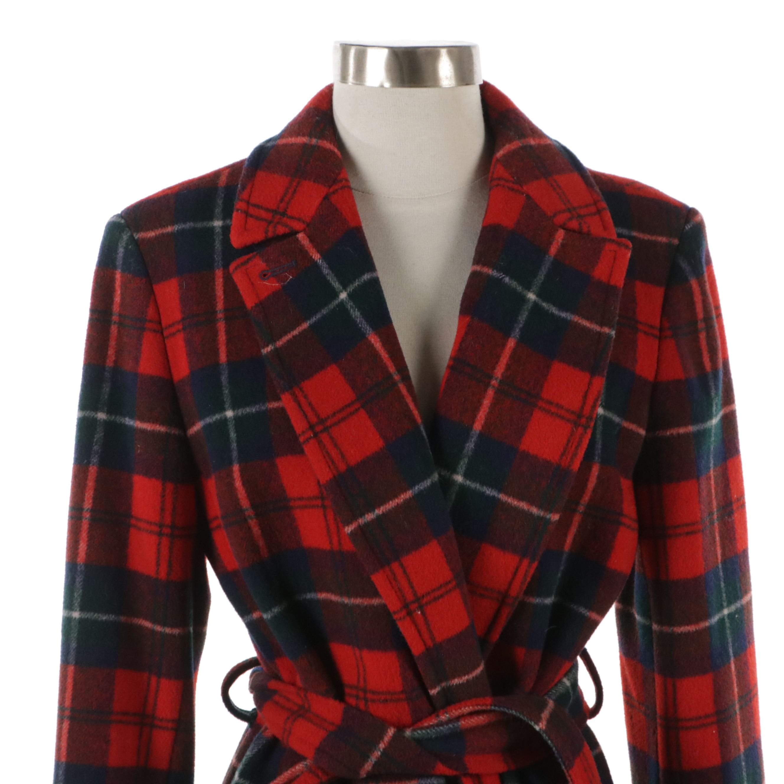 Pendleton Vintage Plaid Wool Belted Long Coat