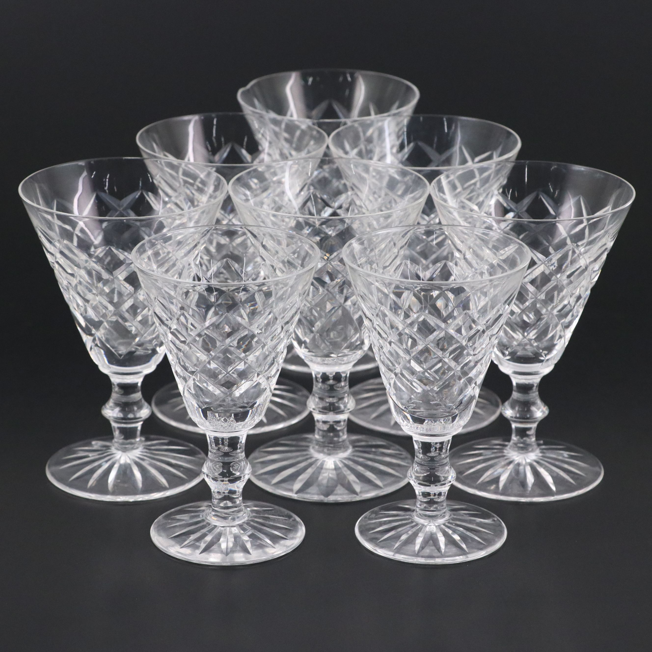 Waterford "Adare" Cut Crystal Clarets and White Wine Glasses