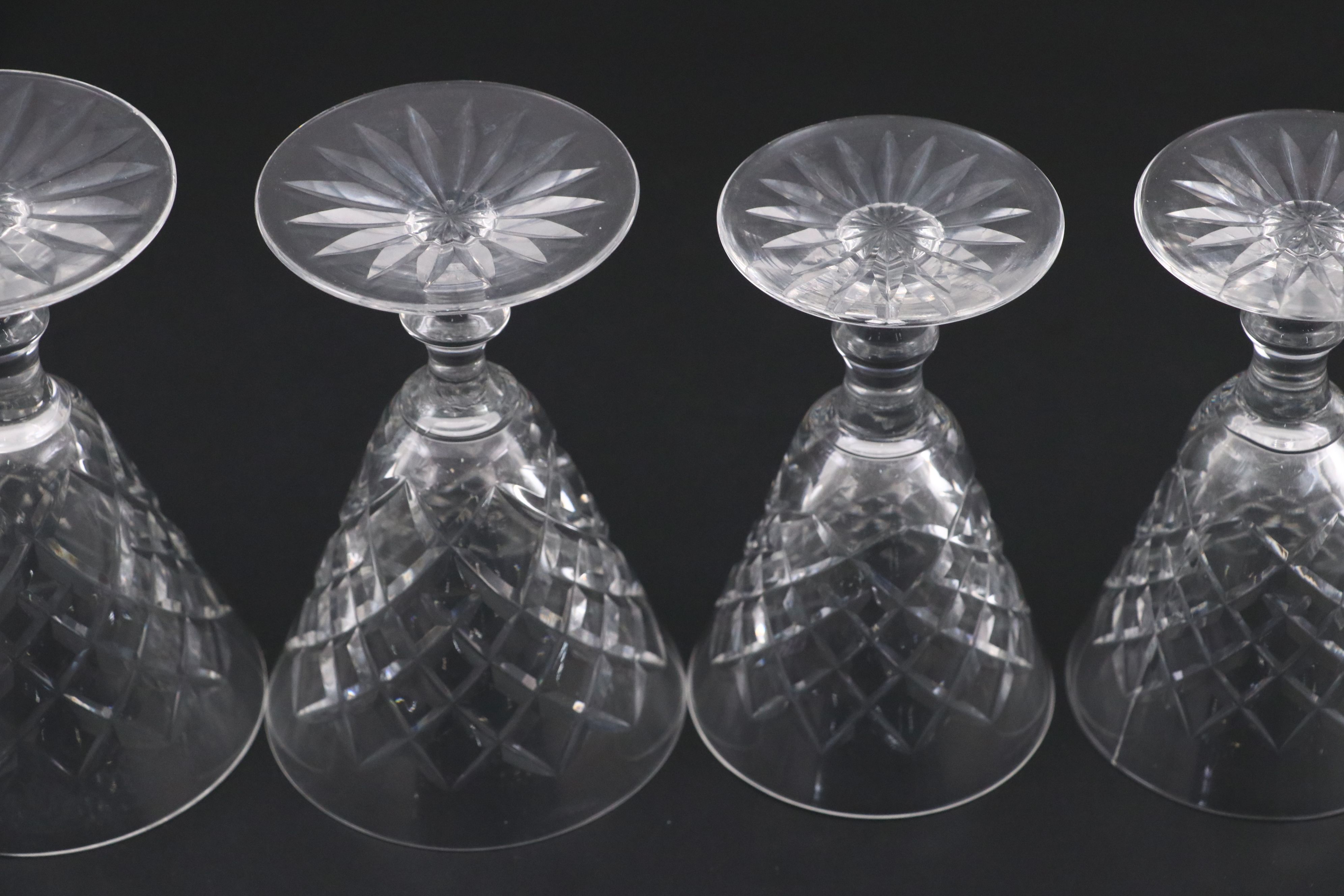 Waterford "Adare" Cut Crystal Clarets and White Wine Glasses