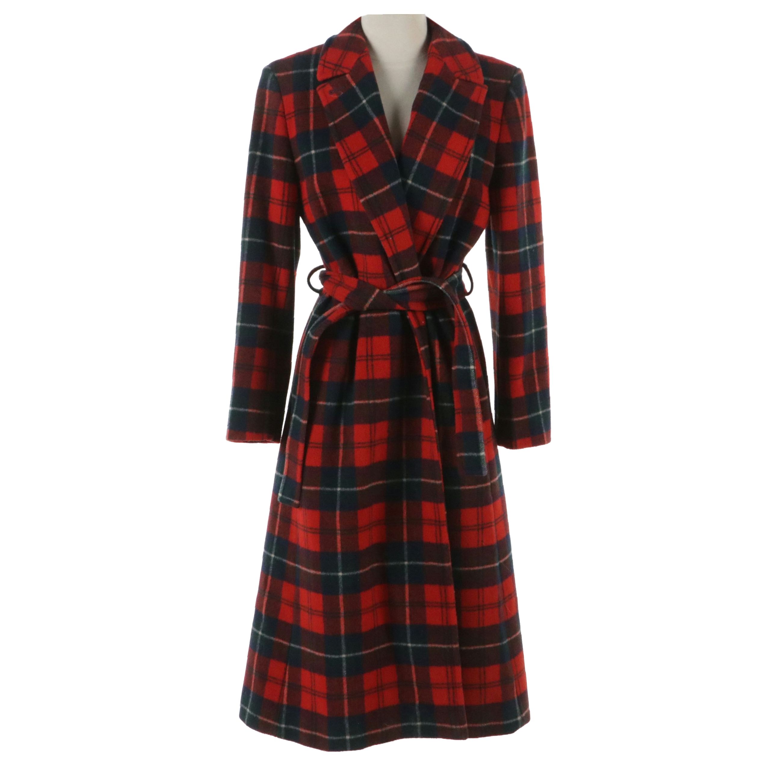 Pendleton Vintage Plaid Wool Belted Long Coat