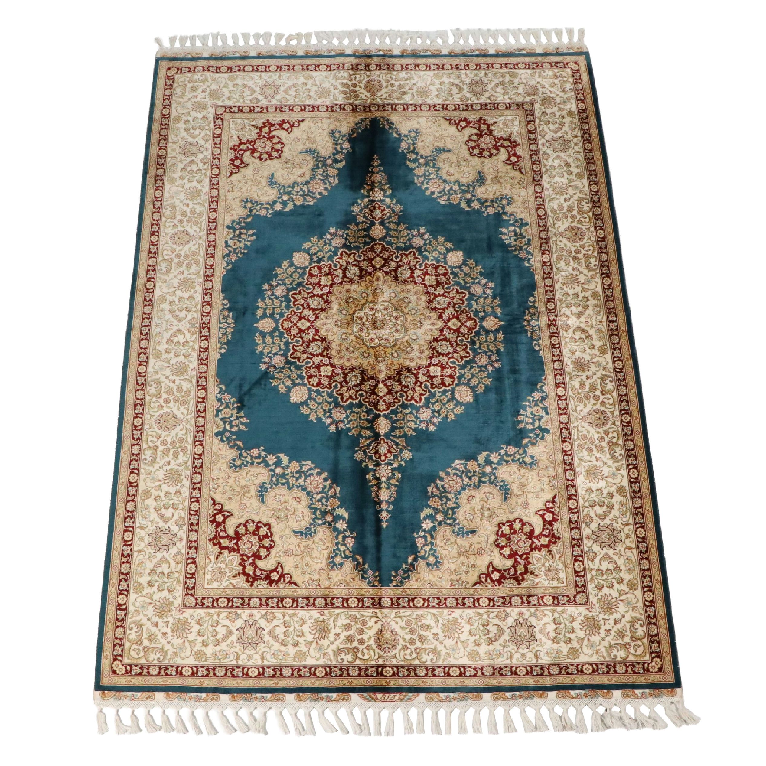 5'7 x 8'10 Hand-Knotted Persian Qom Silk Area Rug