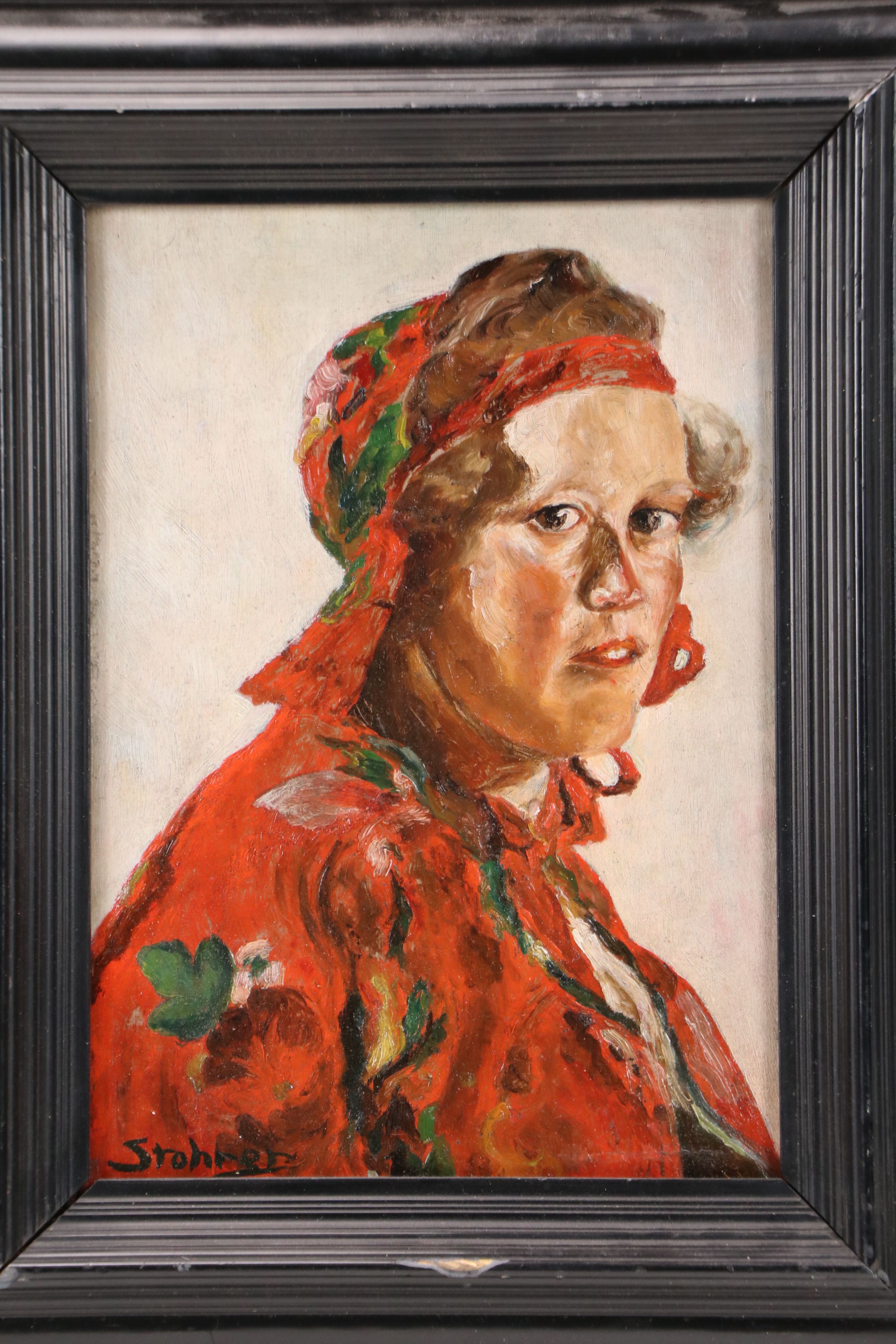 Oil Portrait of Woman in Red, 20th Century