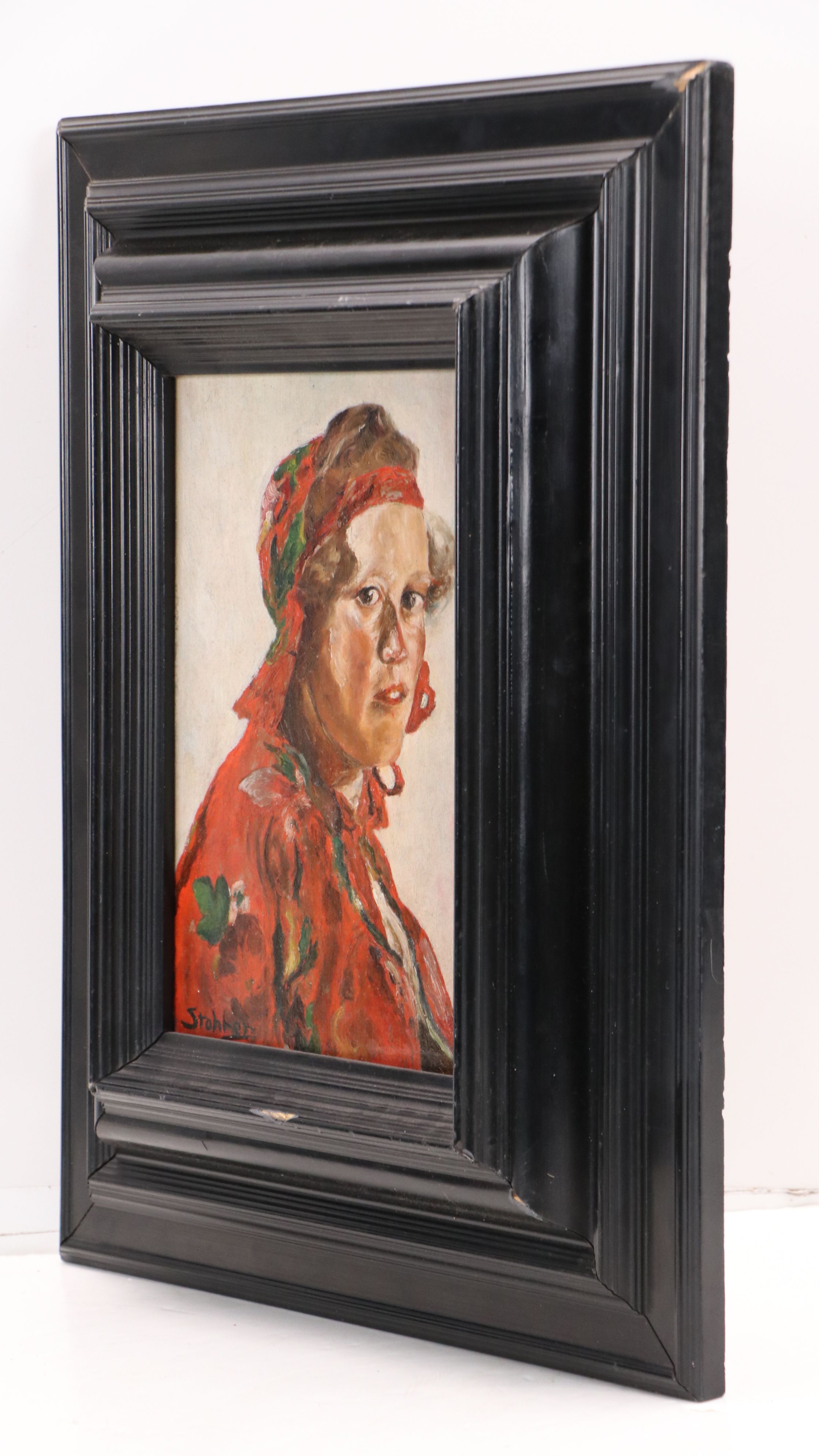Oil Portrait of Woman in Red, 20th Century