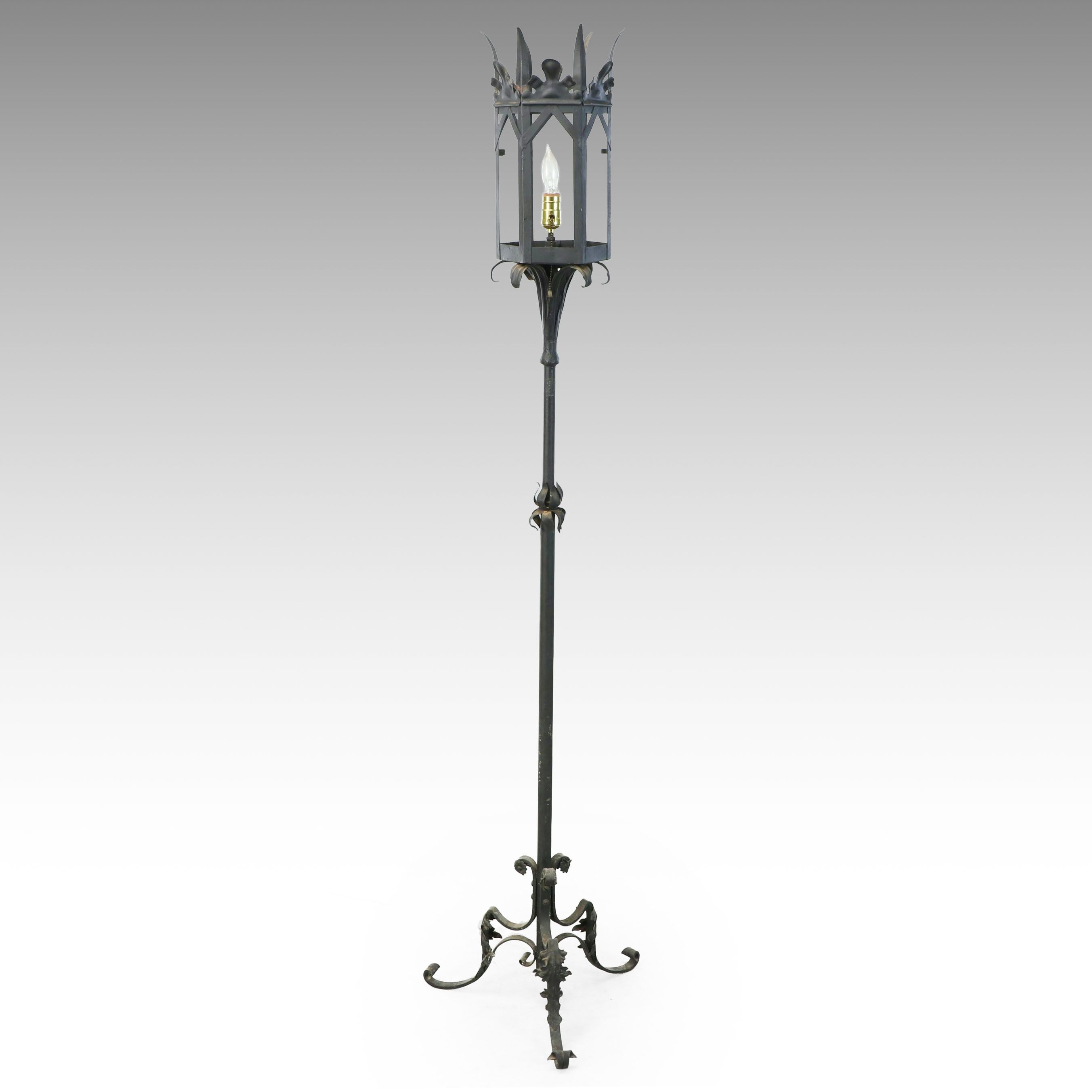 Gothic Revival Style Wrought Iron Floor Lamp, 20th Century