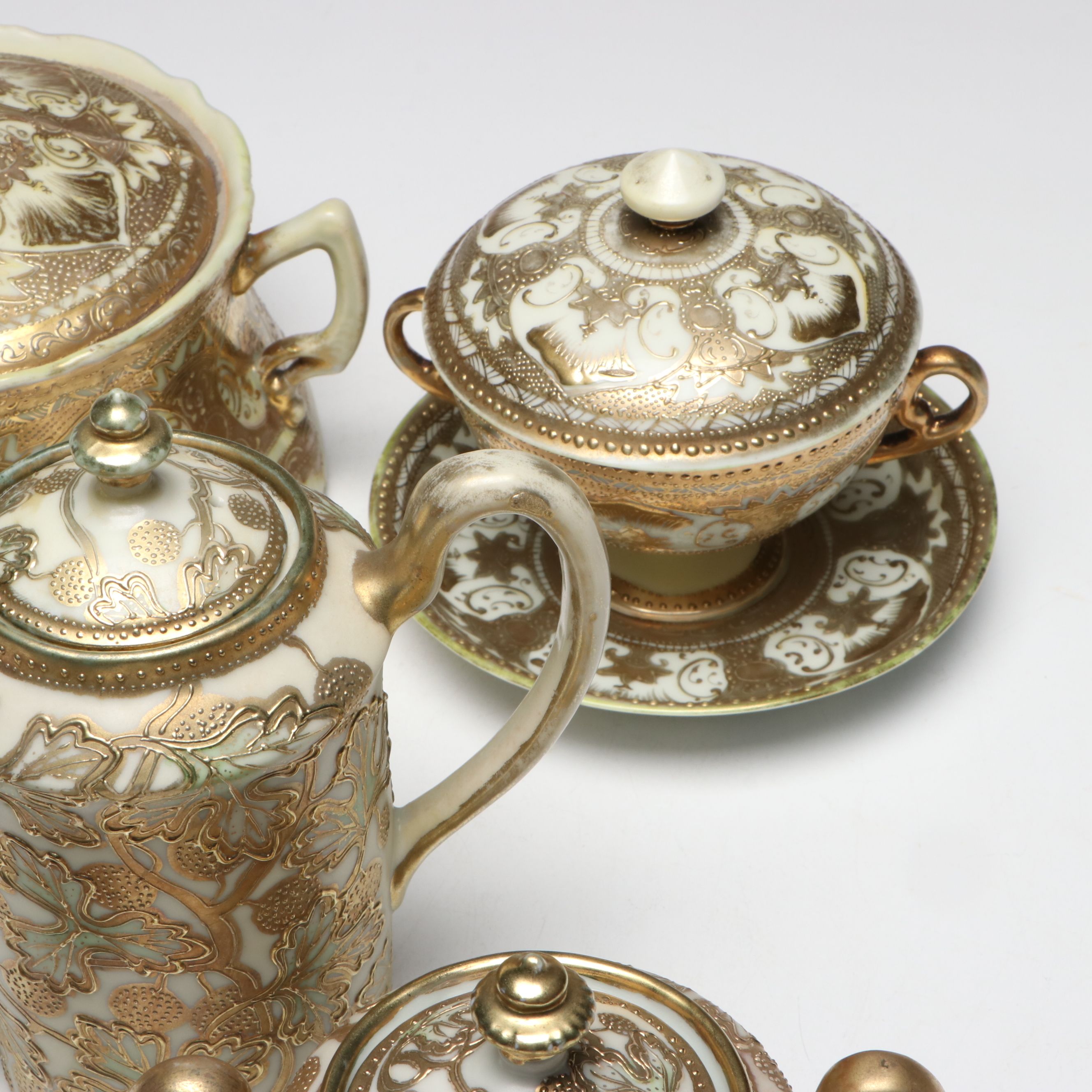 Japanese "Imperial Okan" Hand-Painted Enameled Porcelain Tea Set