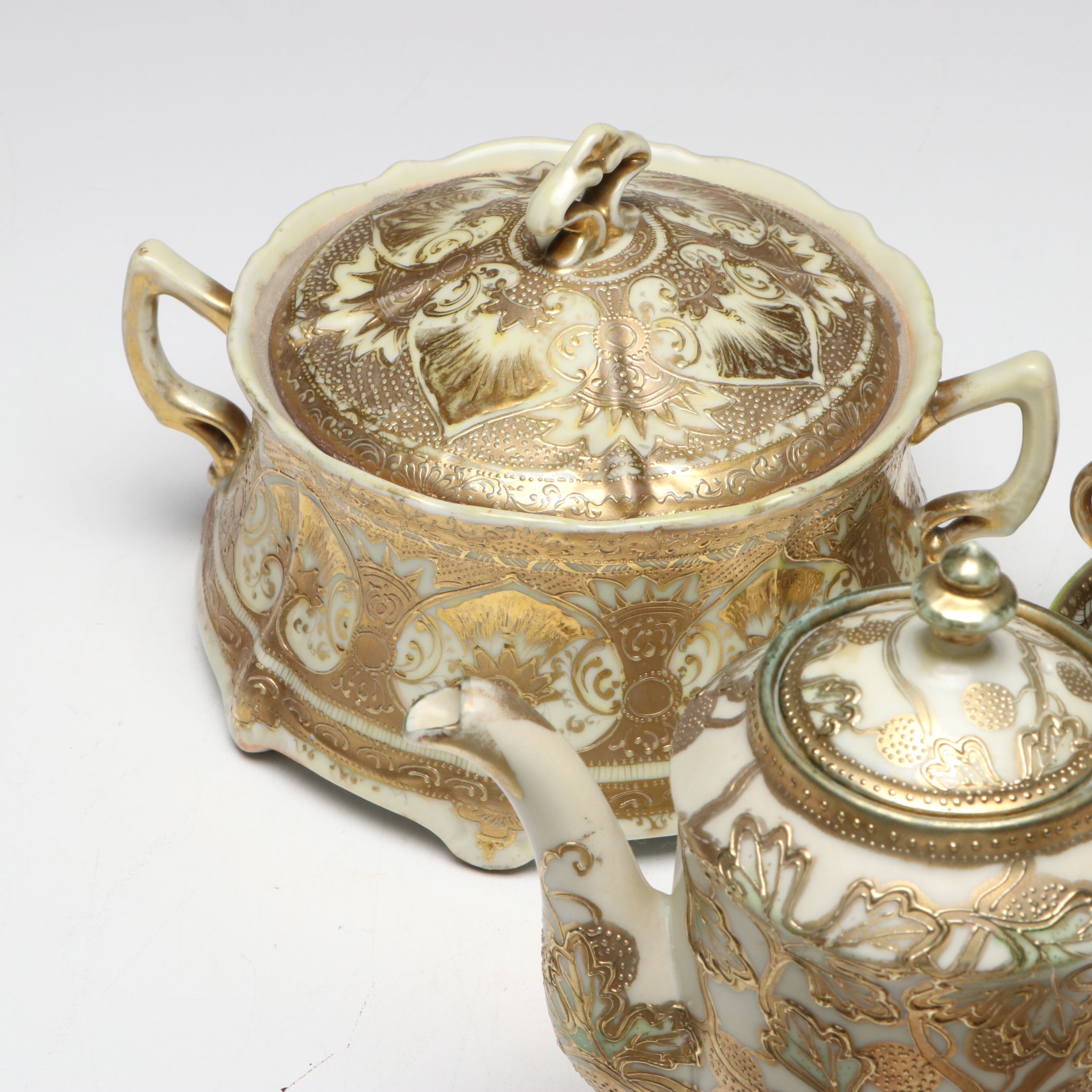 Japanese "Imperial Okan" Hand-Painted Enameled Porcelain Tea Set