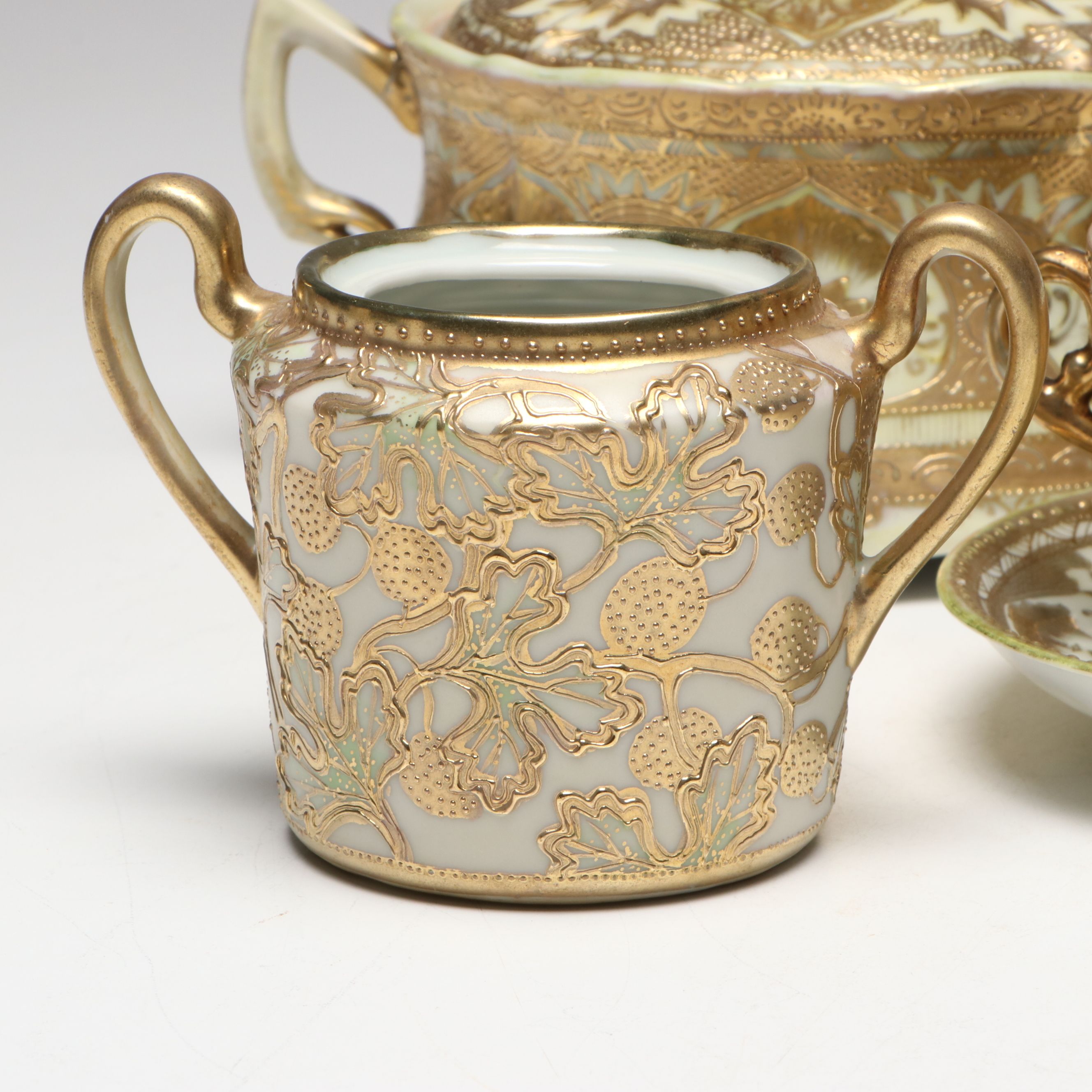 Japanese "Imperial Okan" Hand-Painted Enameled Porcelain Tea Set