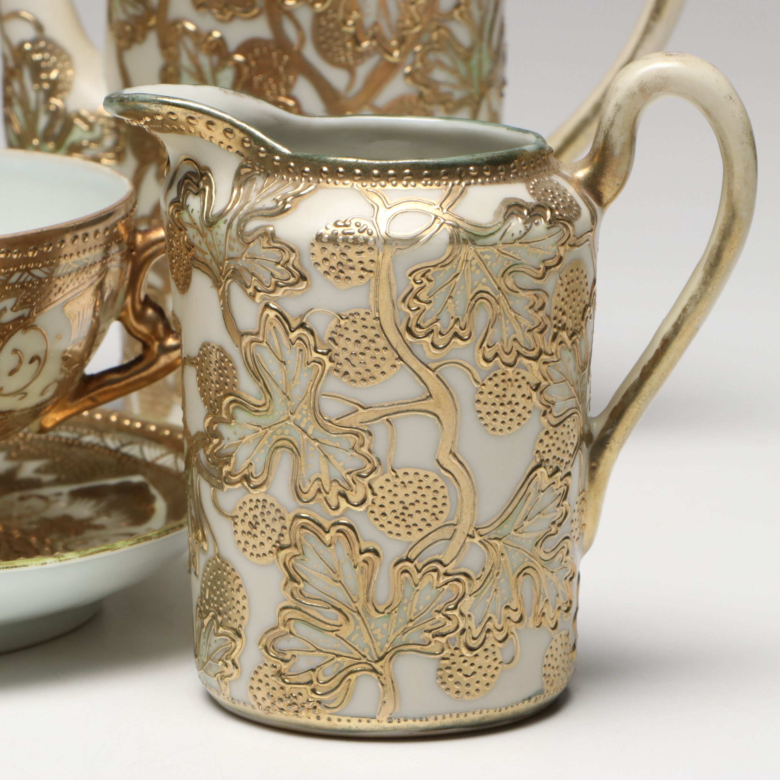 Japanese "Imperial Okan" Hand-Painted Enameled Porcelain Tea Set