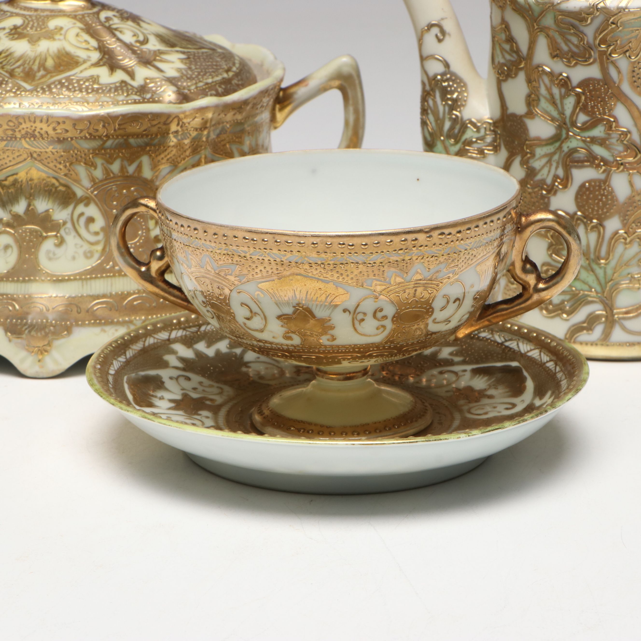 Japanese "Imperial Okan" Hand-Painted Enameled Porcelain Tea Set