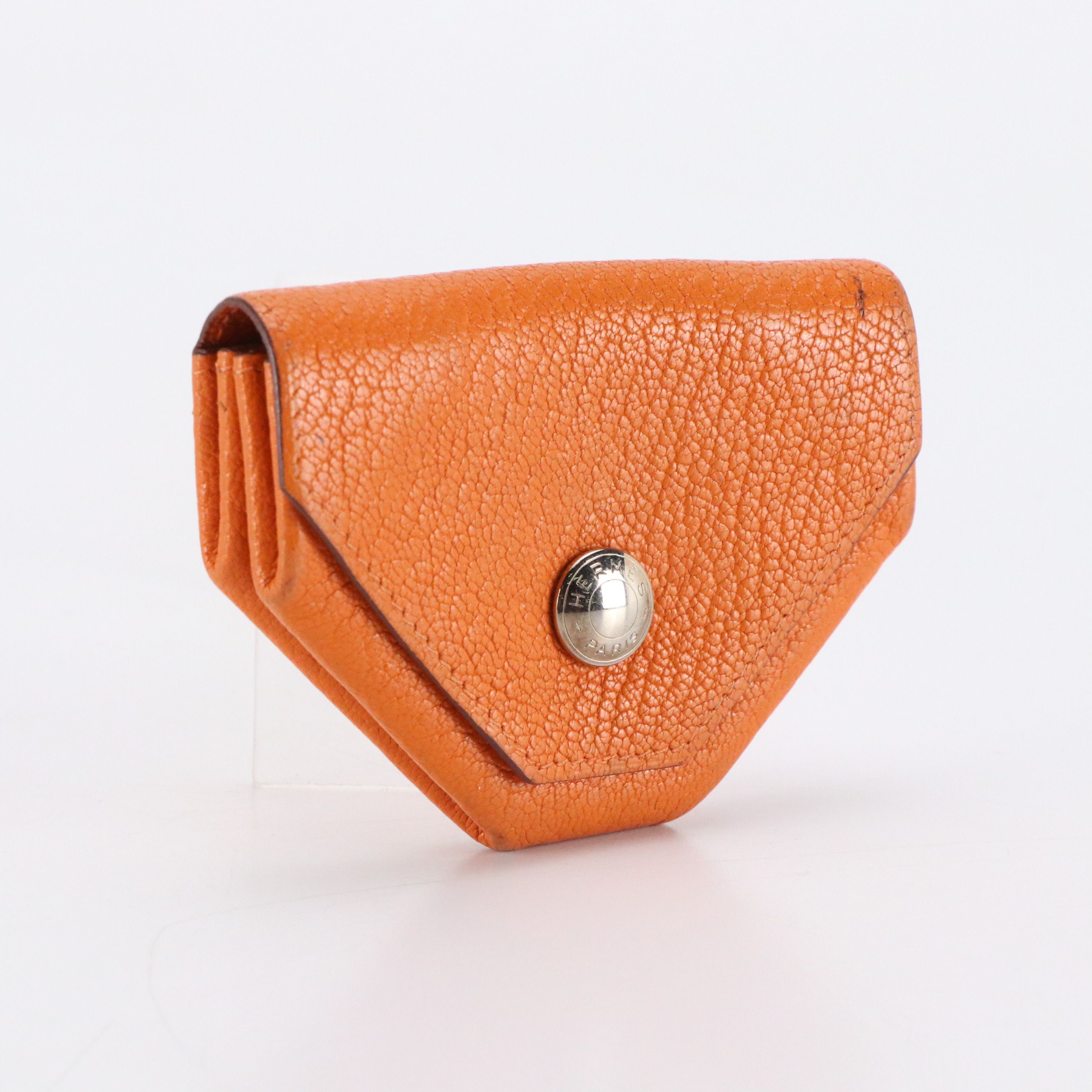 Hermès Le Van Quatre Coin Pouch in Orange Chevre Mysore Leather, With Box