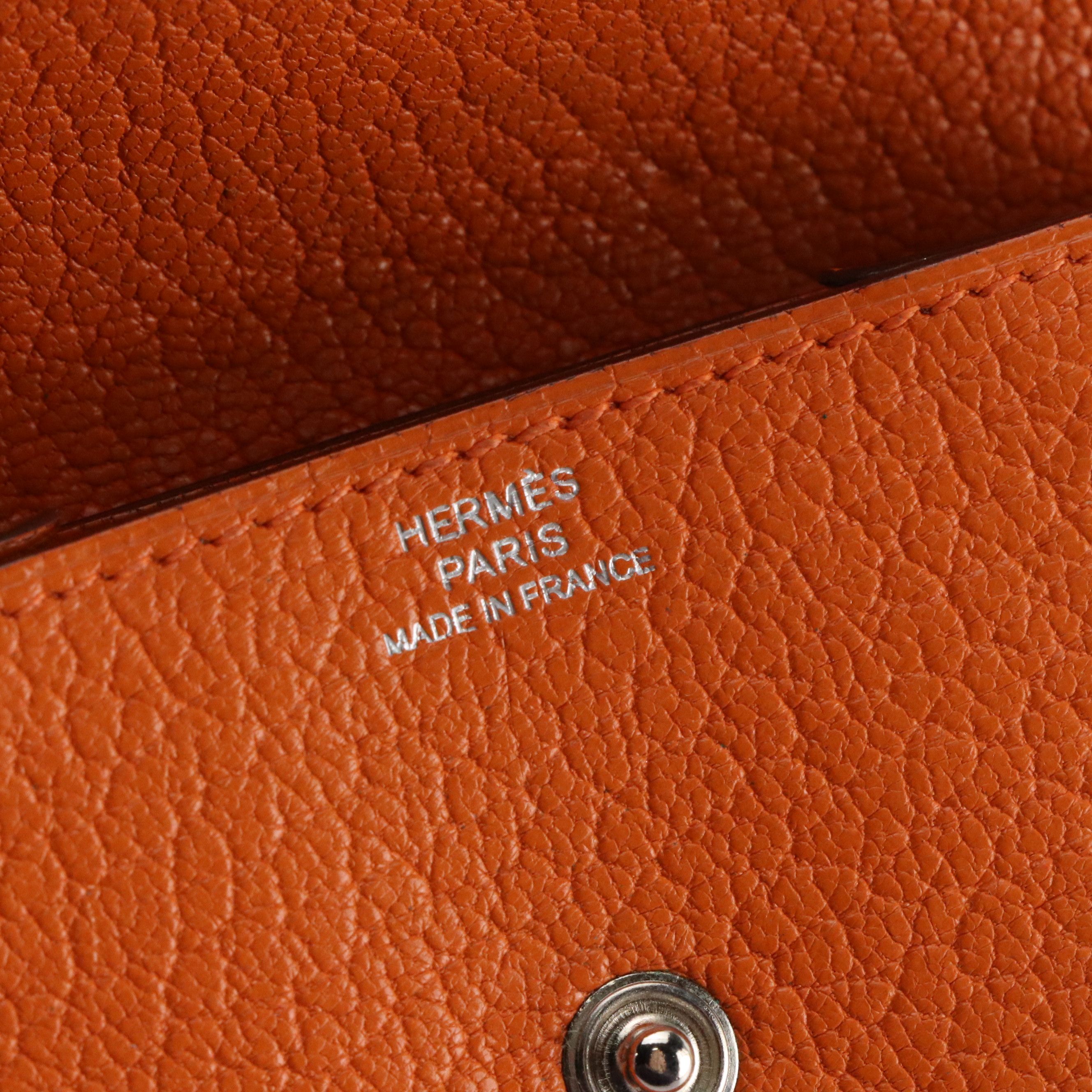 Hermès Le Van Quatre Coin Pouch in Orange Chevre Mysore Leather, With Box