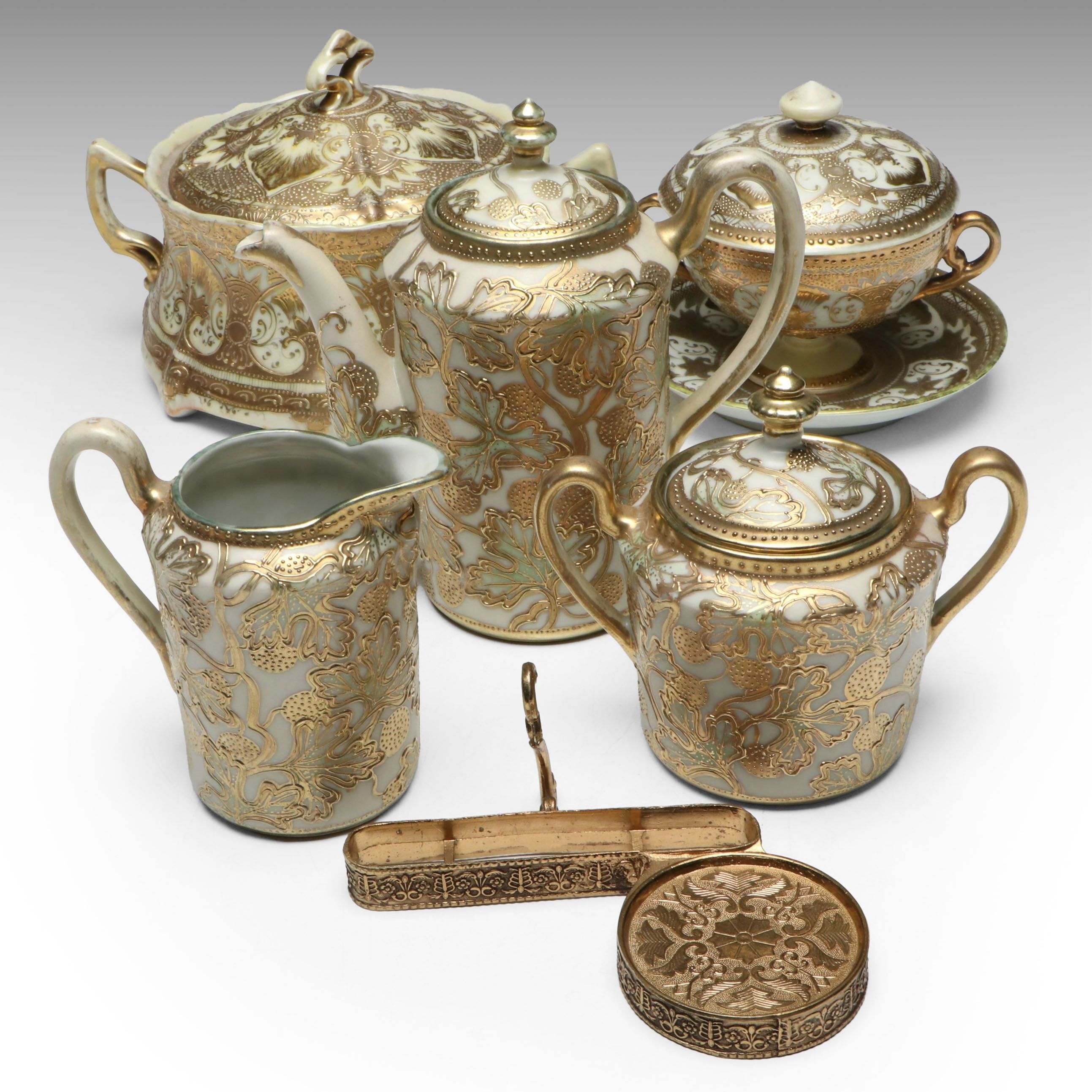 Japanese "Imperial Okan" Hand-Painted Enameled Porcelain Tea Set