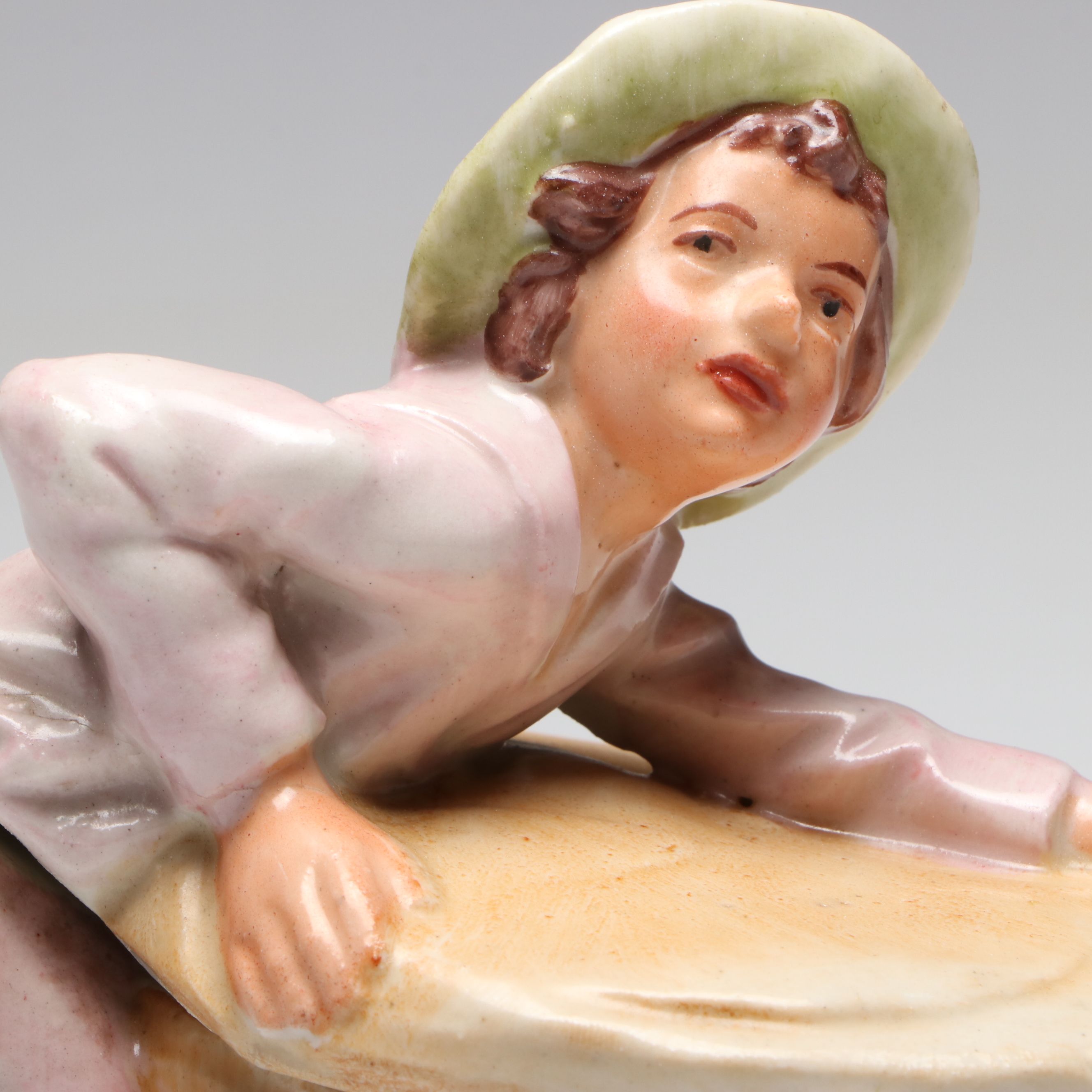 Austrian Hand-Painted Figural Ceramic Tobacco Jar, Antique