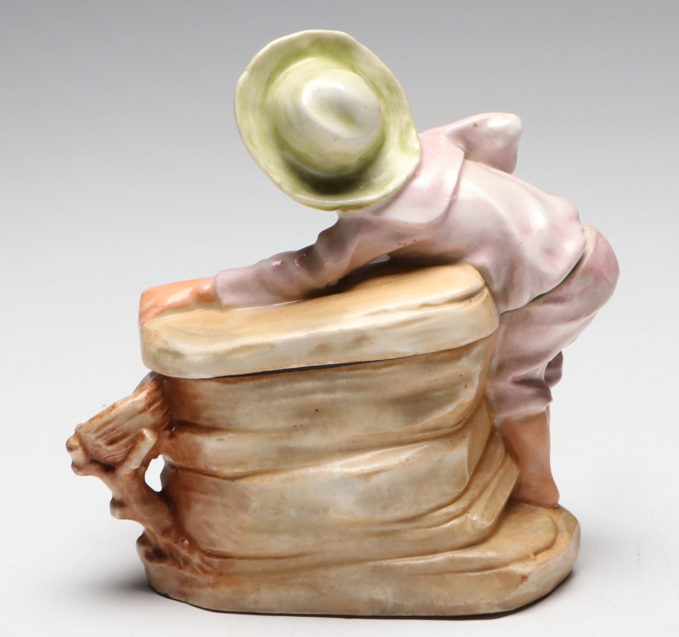 Austrian Hand-Painted Figural Ceramic Tobacco Jar, Antique