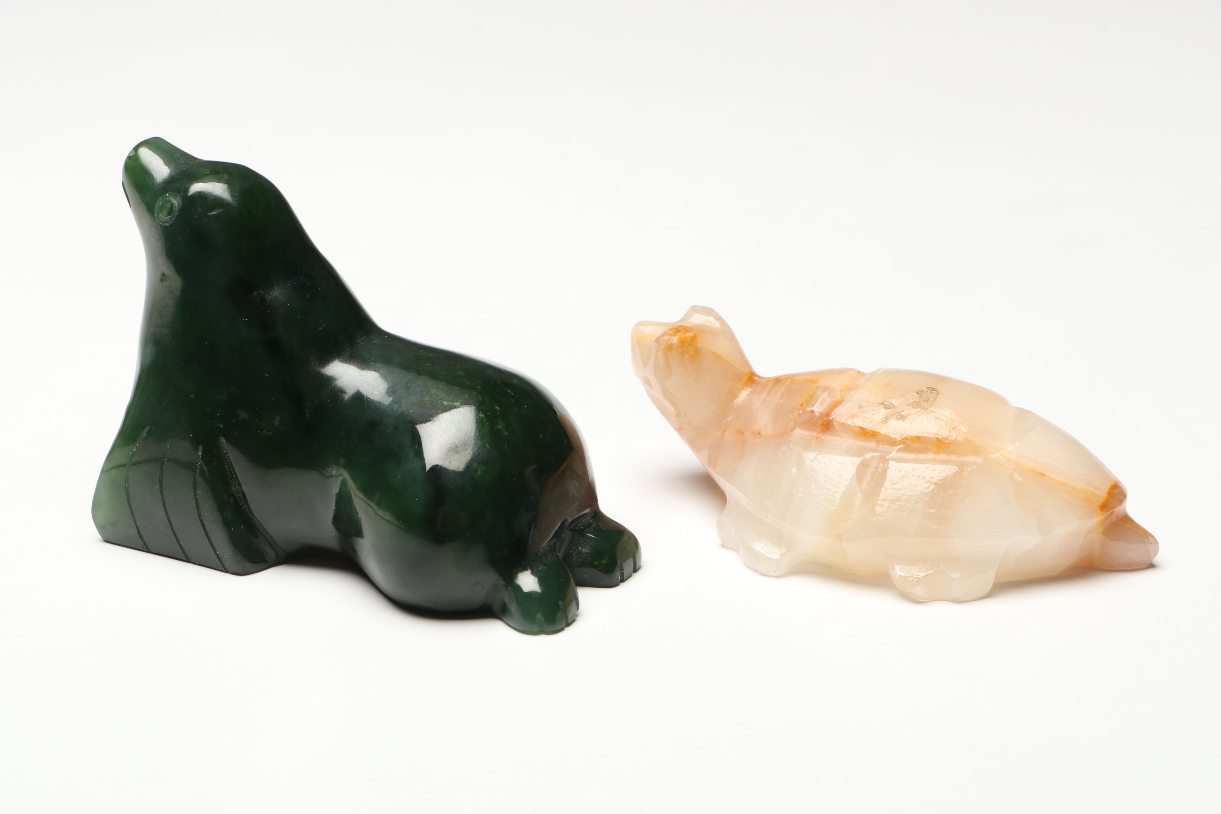 Carved Nephrite Seal with Calcite Tortoise and Serpentine Birds