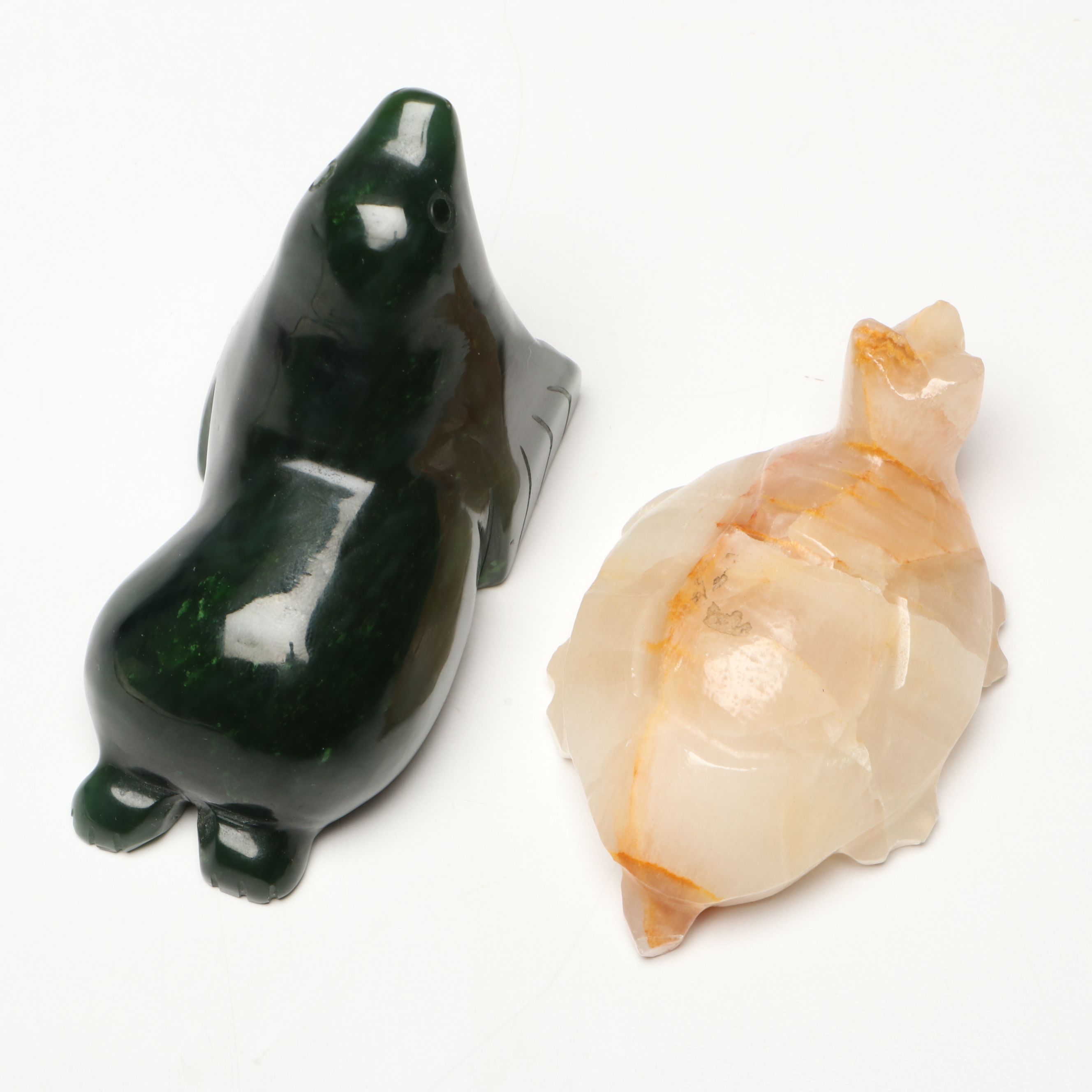 Carved Nephrite Seal with Calcite Tortoise and Serpentine Birds