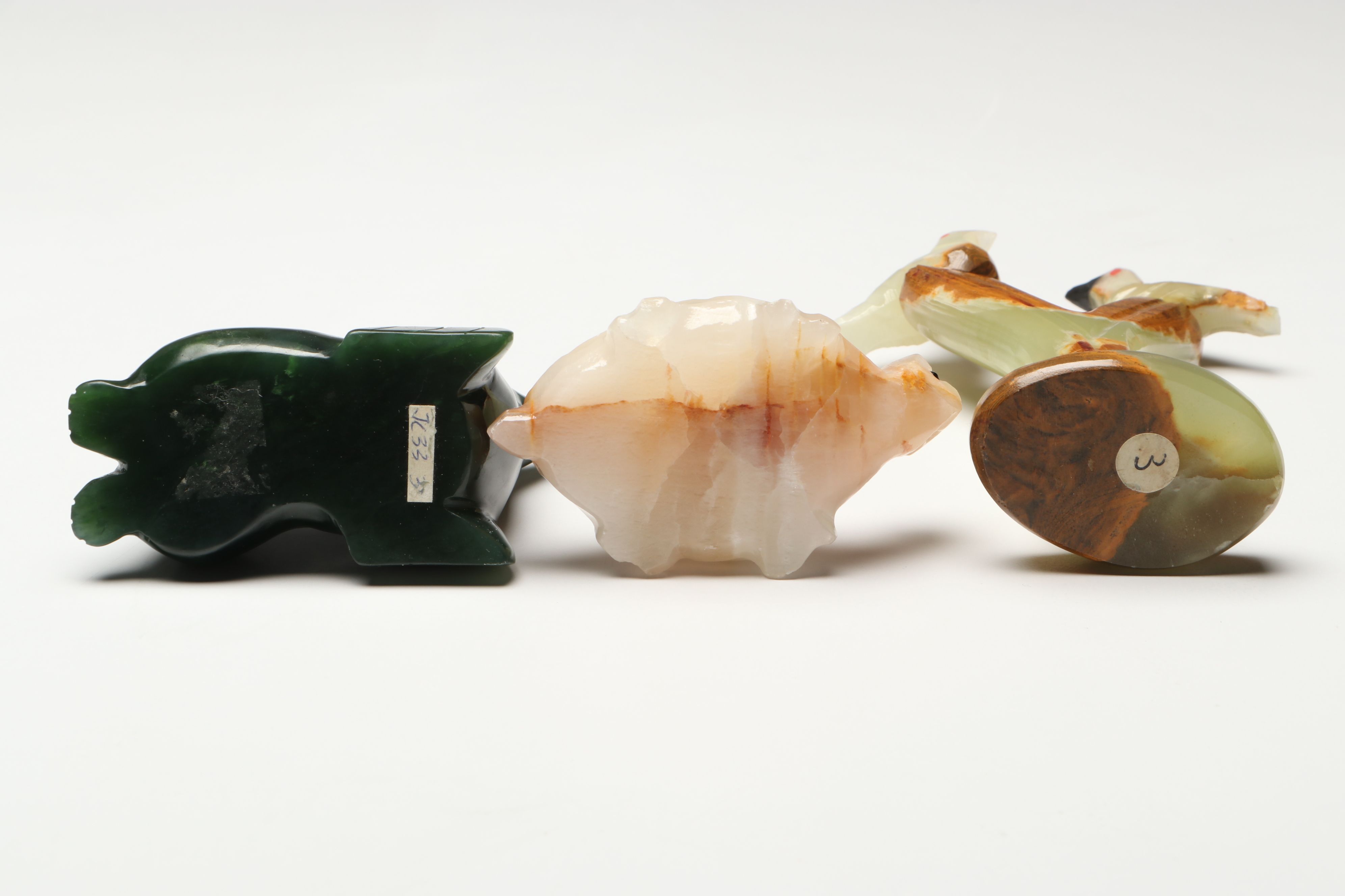 Carved Nephrite Seal with Calcite Tortoise and Serpentine Birds