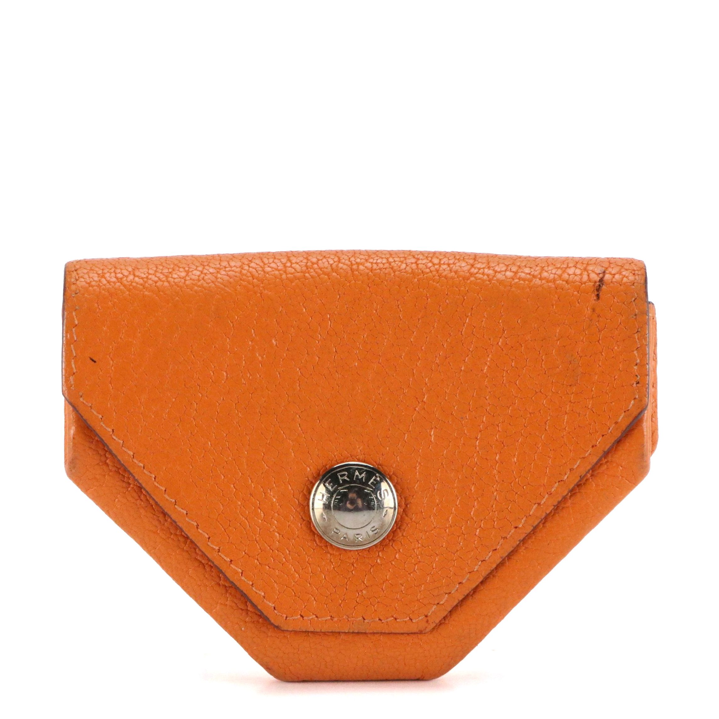 Hermès Le Van Quatre Coin Pouch in Orange Chevre Mysore Leather, With Box
