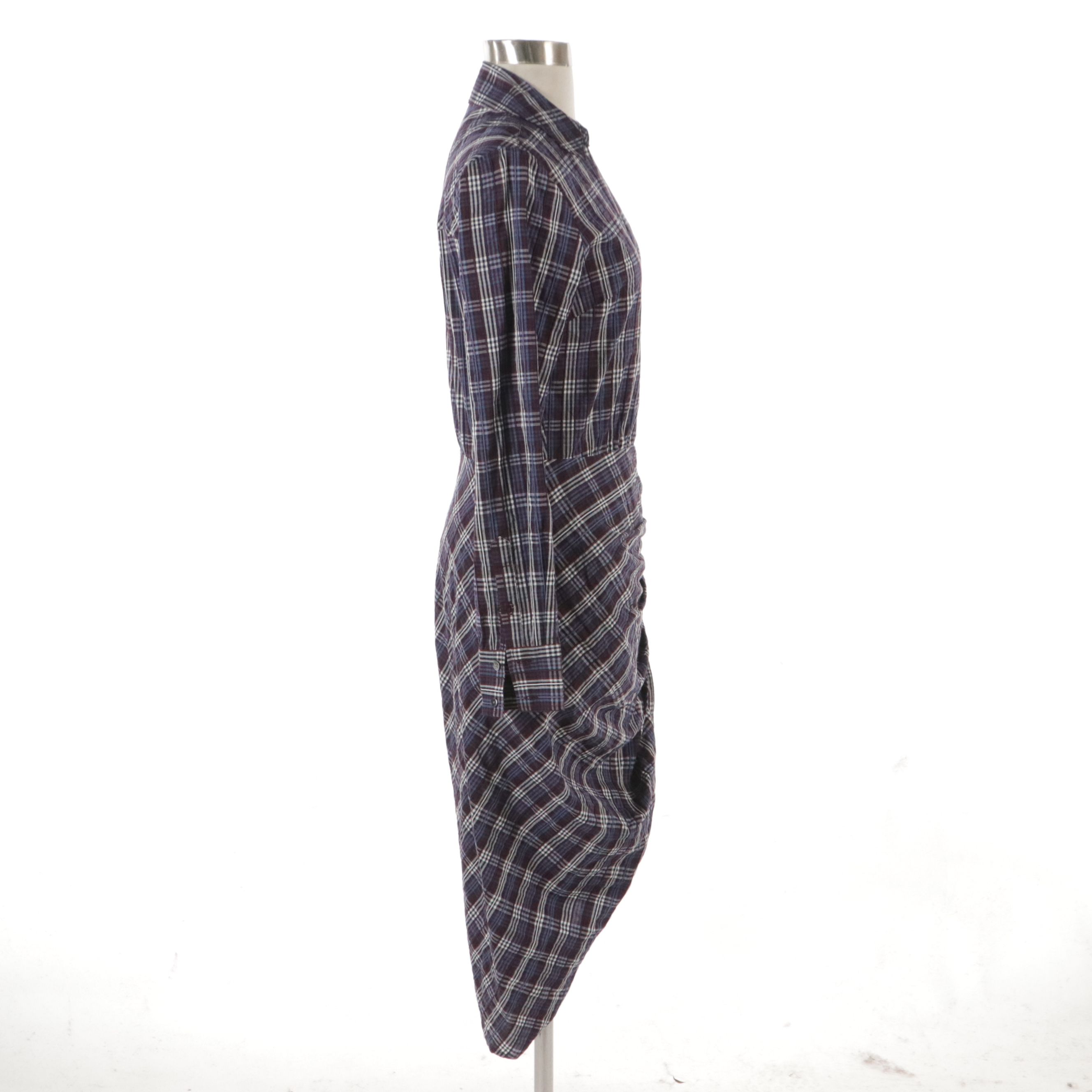 Veronica Beard Plaid Long Sleeve Dress with Ruched Detail