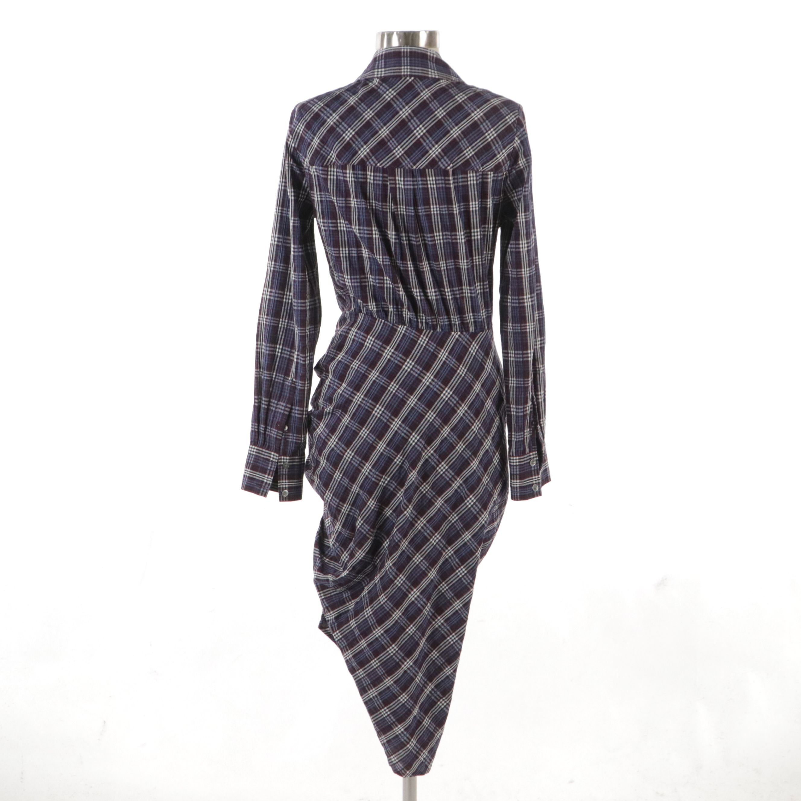 Veronica Beard Plaid Long Sleeve Dress with Ruched Detail