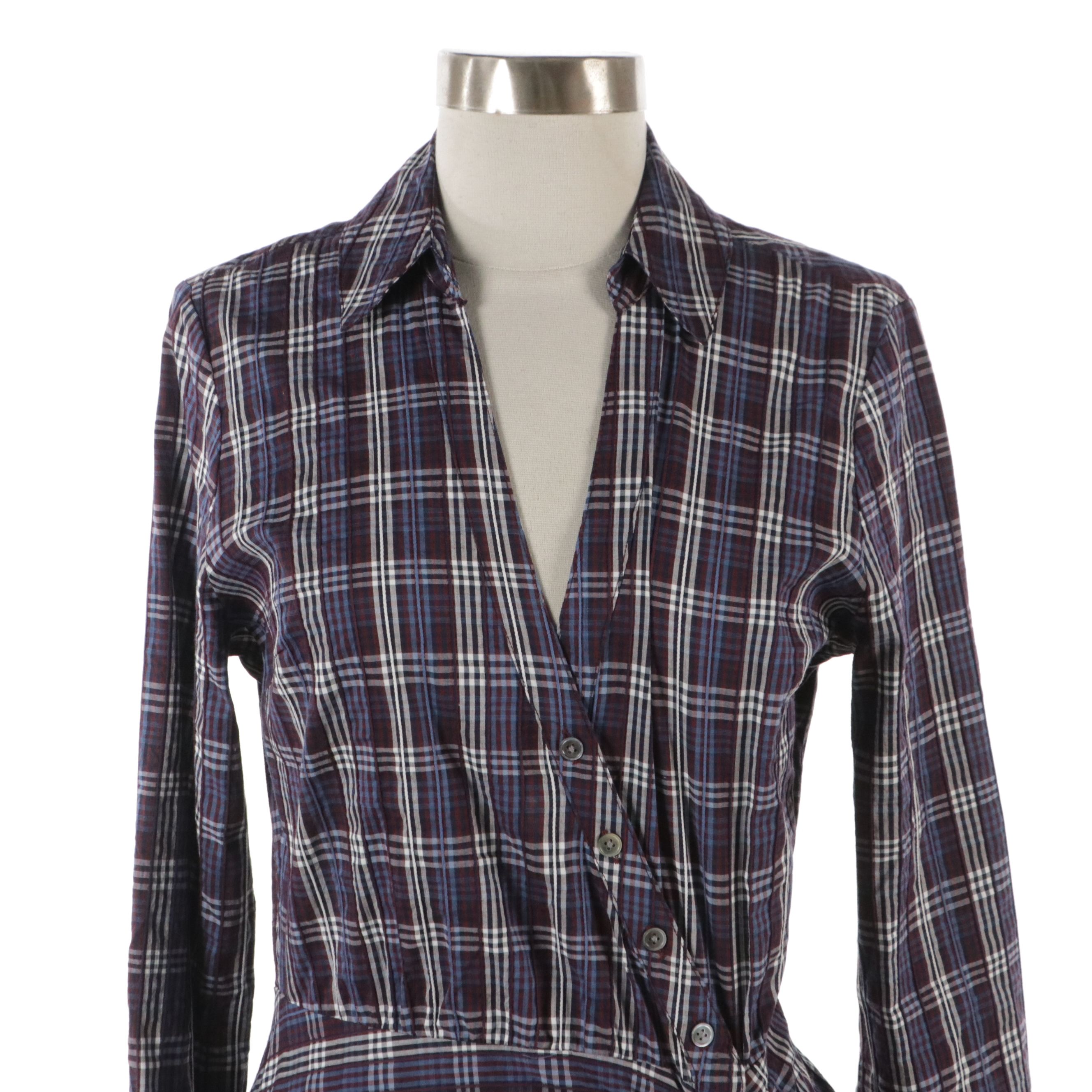 Veronica Beard Plaid Long Sleeve Dress with Ruched Detail