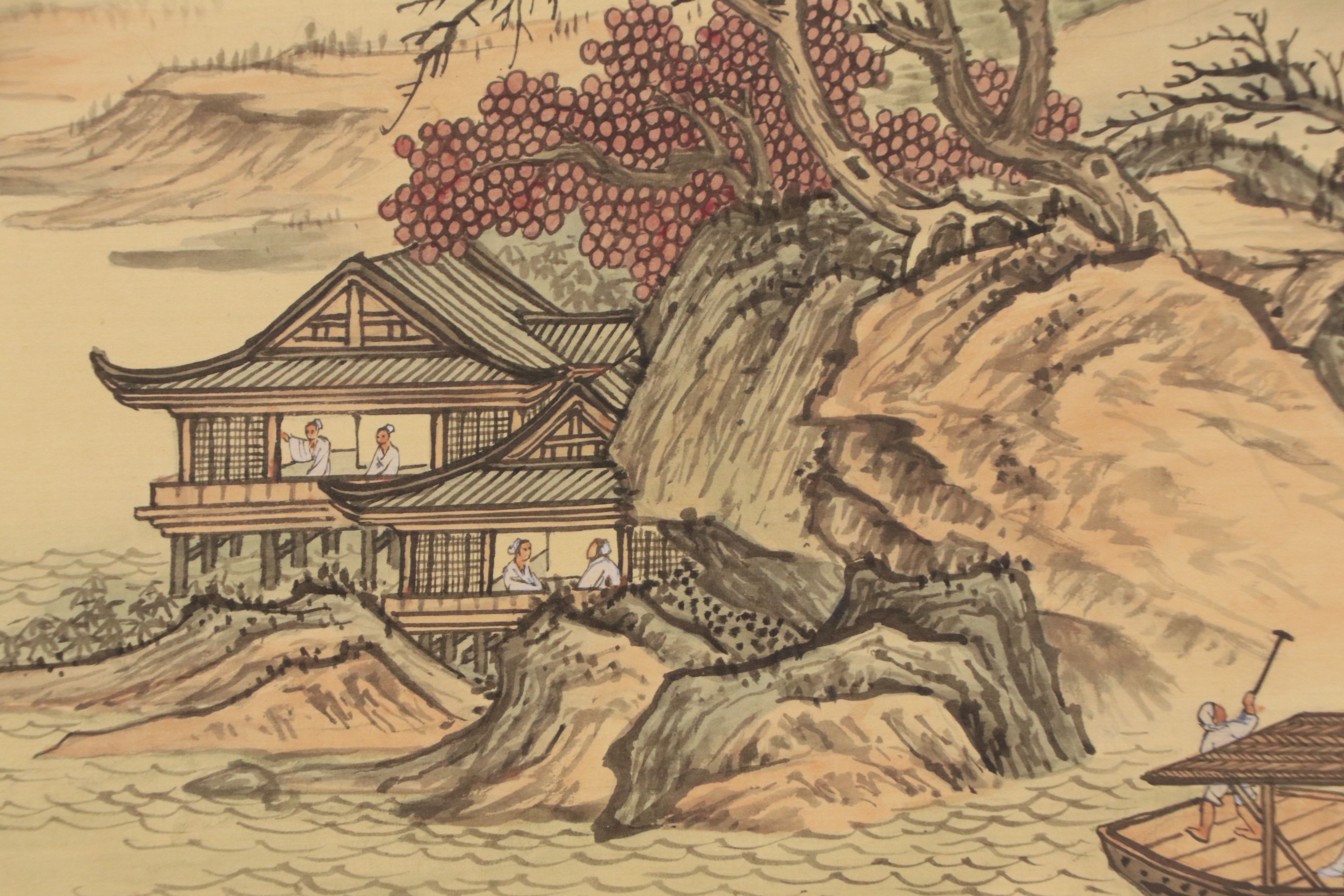 Chinese Watercolor Shan Shui Painting of Mountain Lake, Mid-20th Century