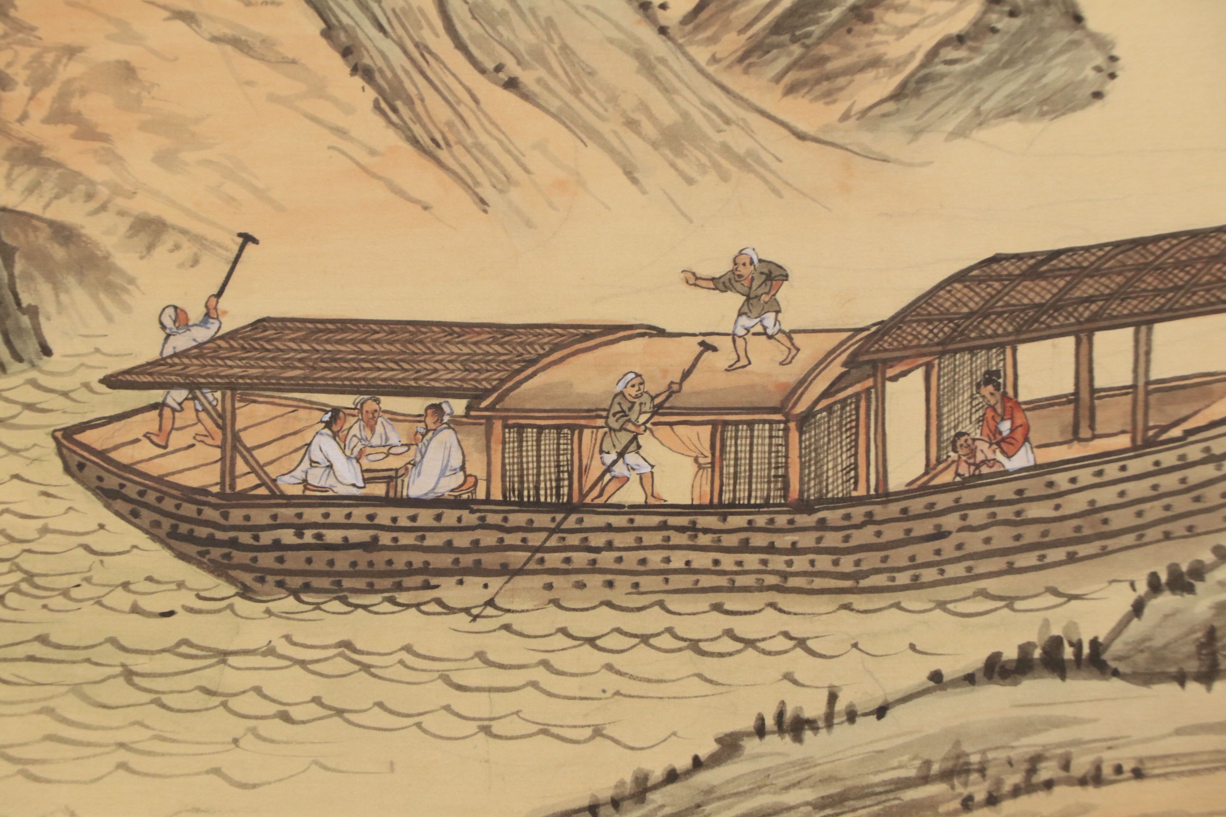 Chinese Watercolor Shan Shui Painting of Mountain Lake, Mid-20th Century