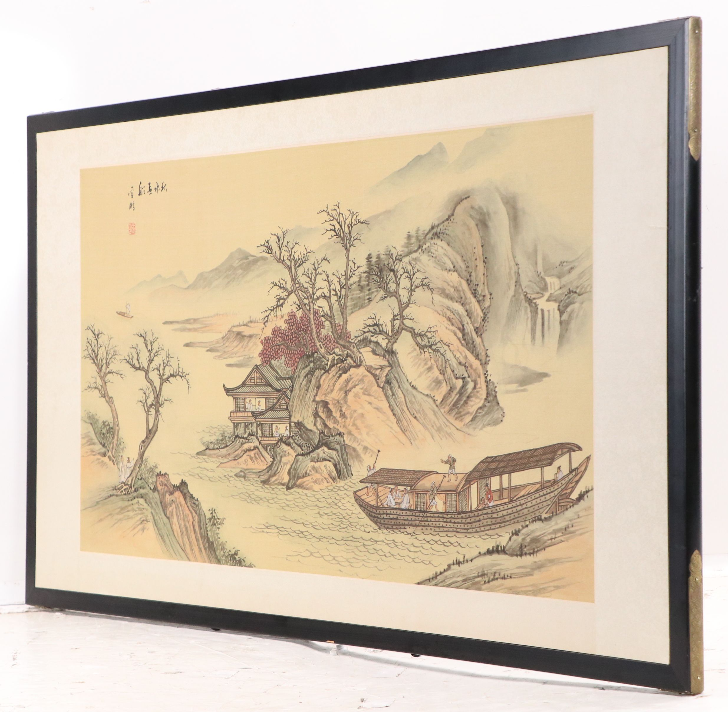 Chinese Watercolor Shan Shui Painting of Mountain Lake, Mid-20th Century