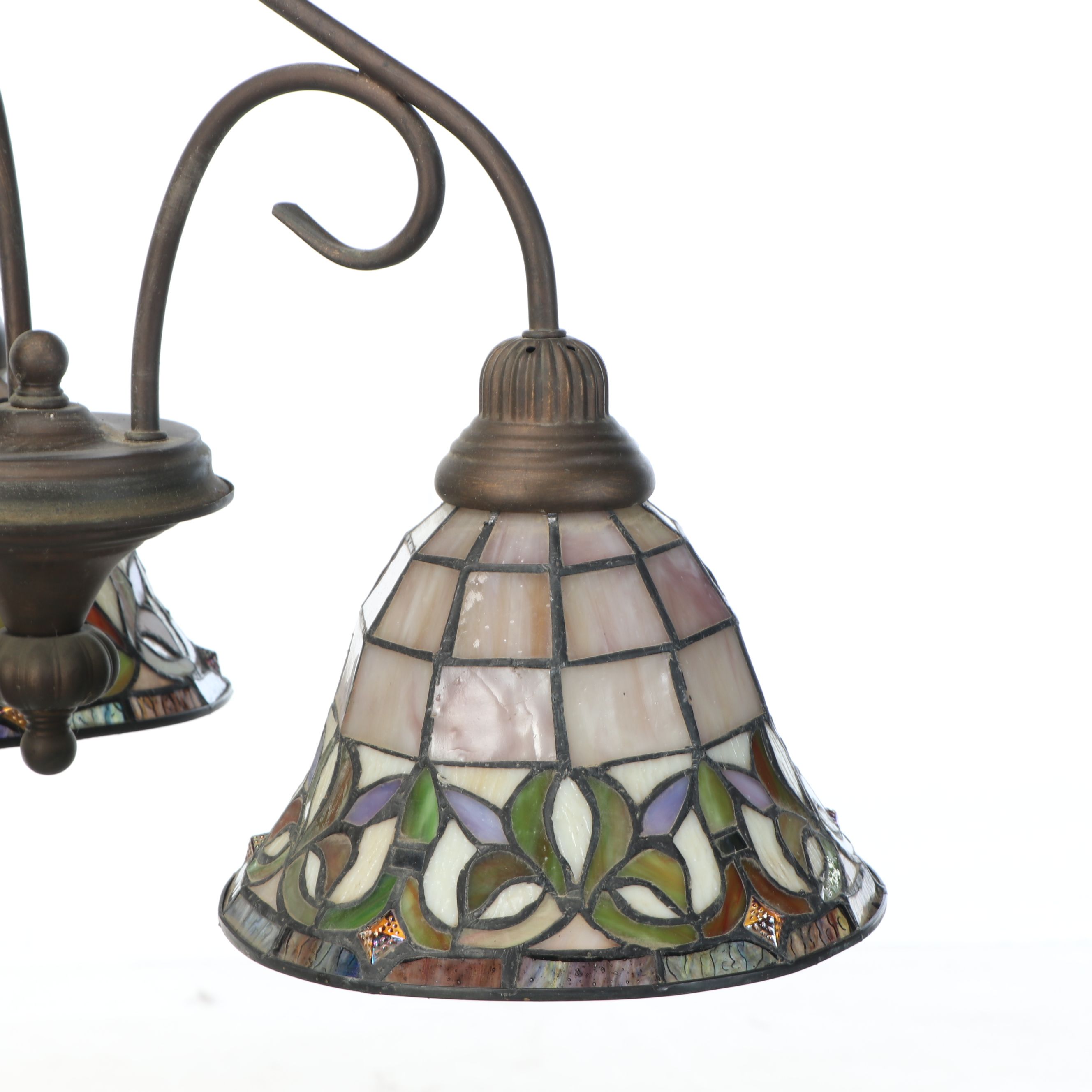 Art Nouveau Style Three Arm Slag Glass Pendant Light