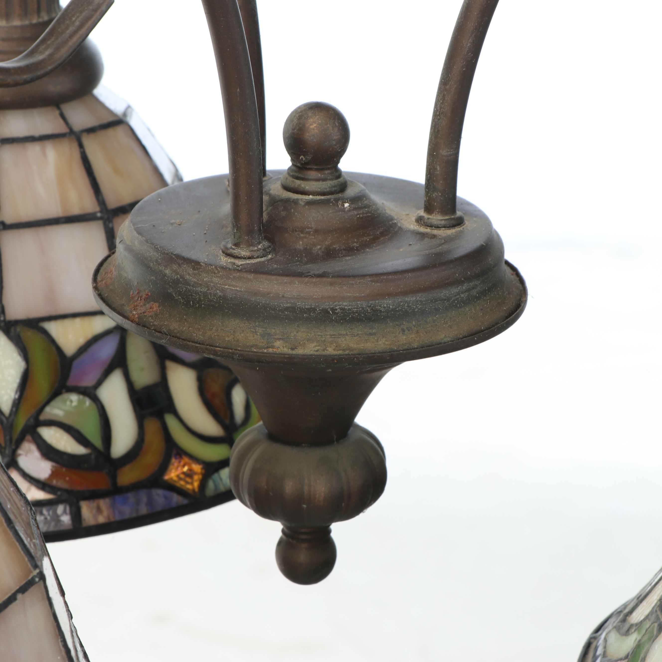 Art Nouveau Style Three Arm Slag Glass Pendant Light