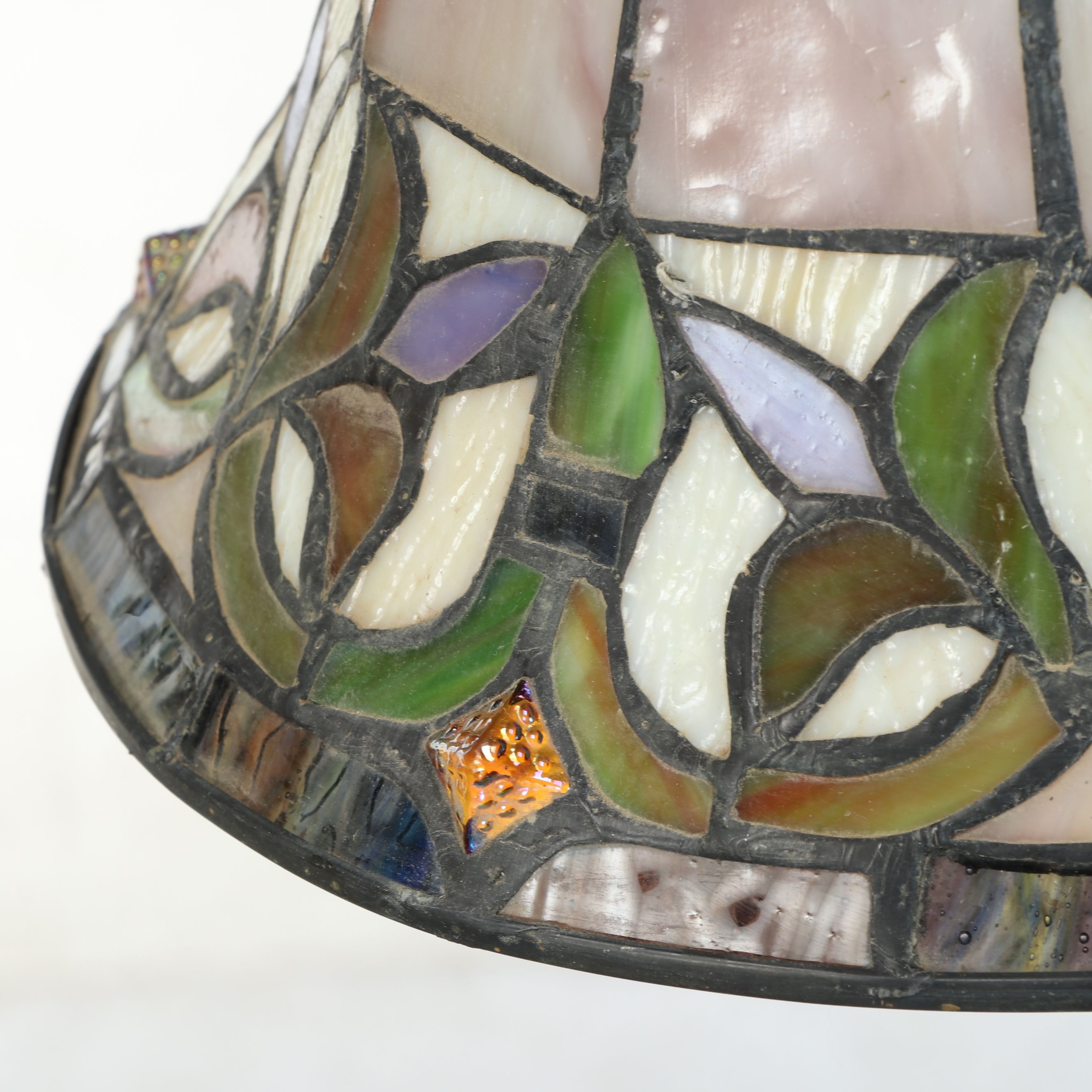 Art Nouveau Style Three Arm Slag Glass Pendant Light