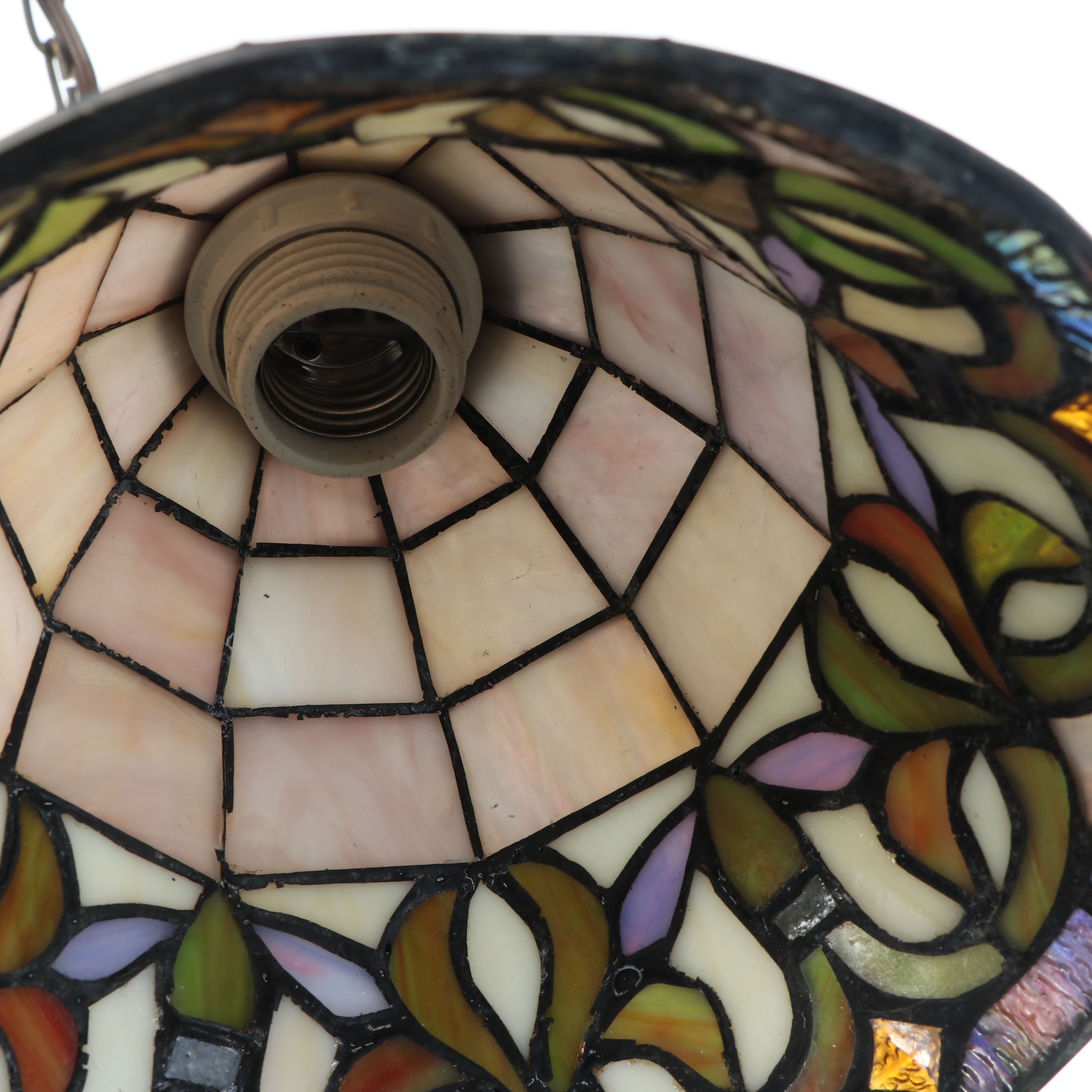 Art Nouveau Style Three Arm Slag Glass Pendant Light