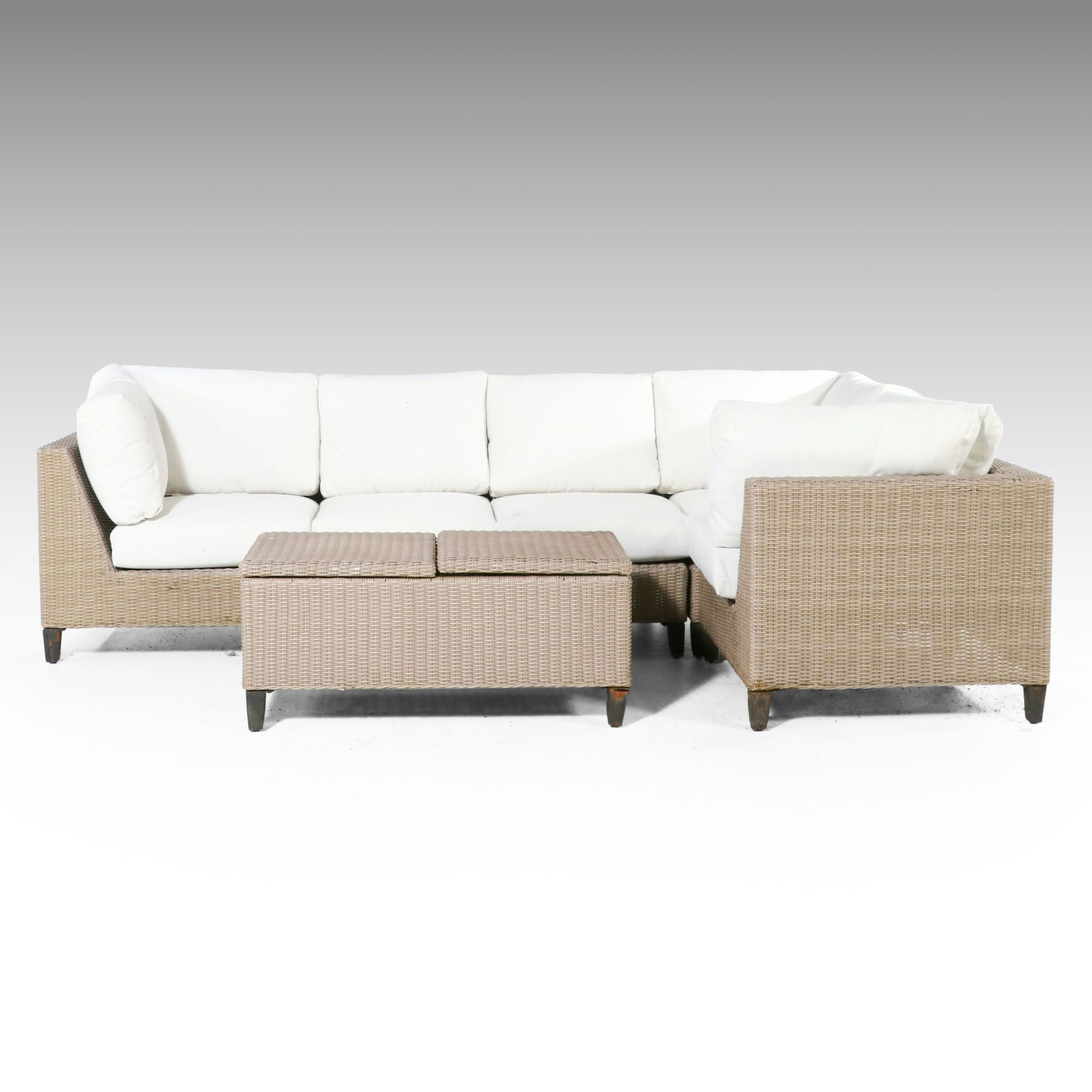 Resin Wicker Patio Sectional Sofa with Coffee Table and Threshold Cushions