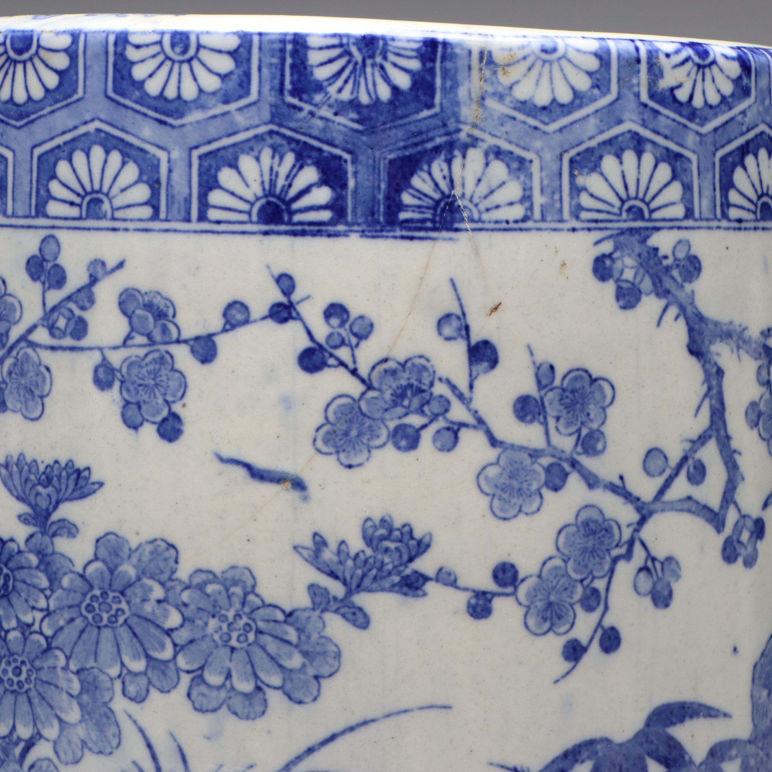 Japanese Blue and White Transferware Ceramic Pot