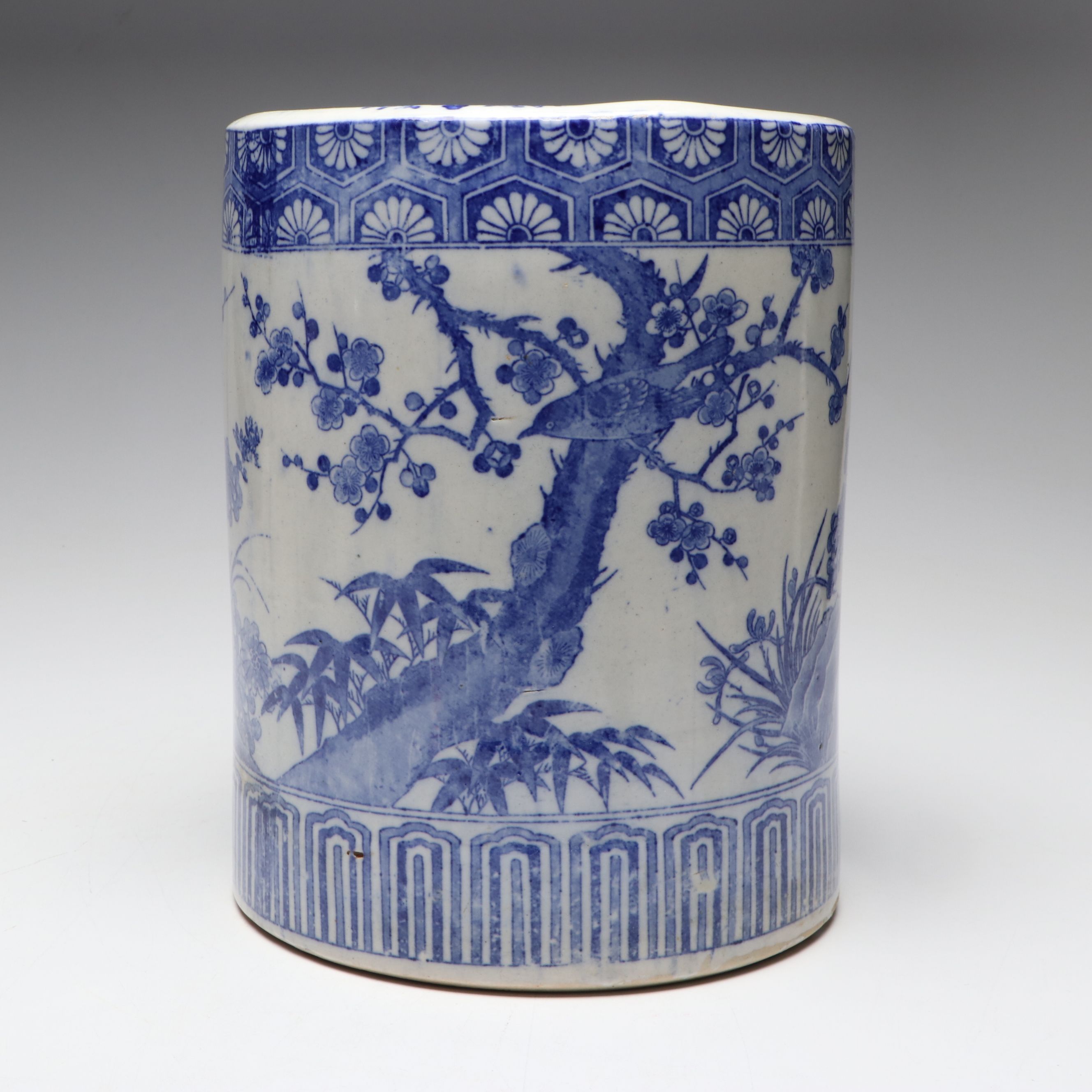 Japanese Blue and White Transferware Ceramic Pot