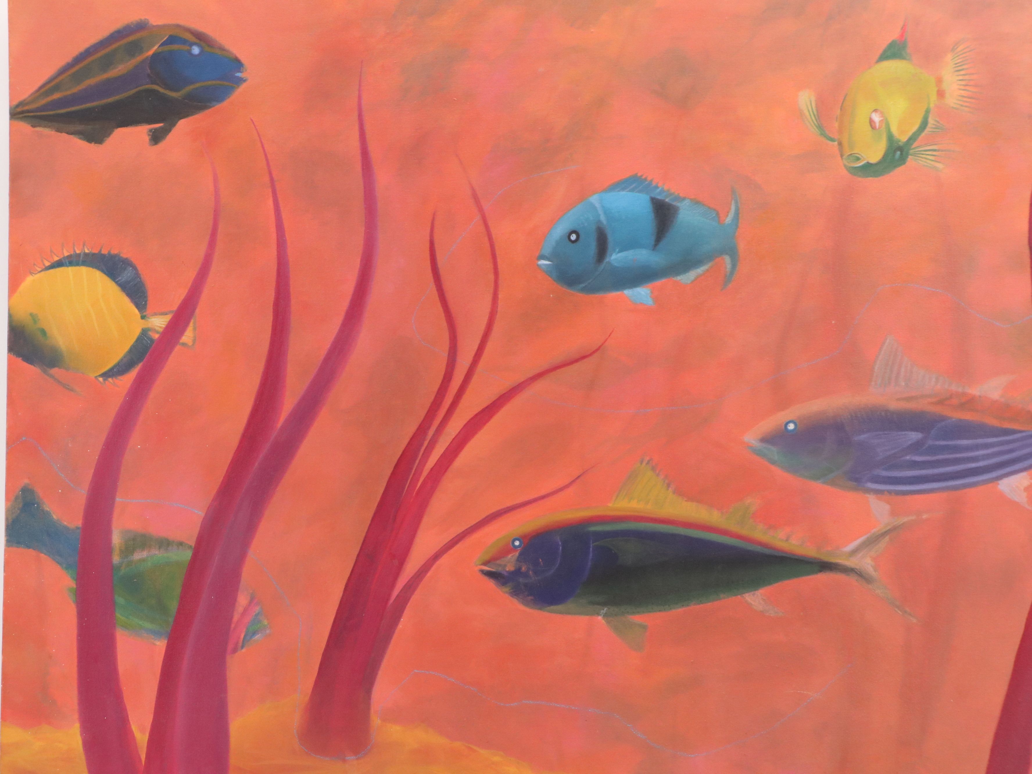 Oil Painting of School of Tropical Fish, Late 20th Century