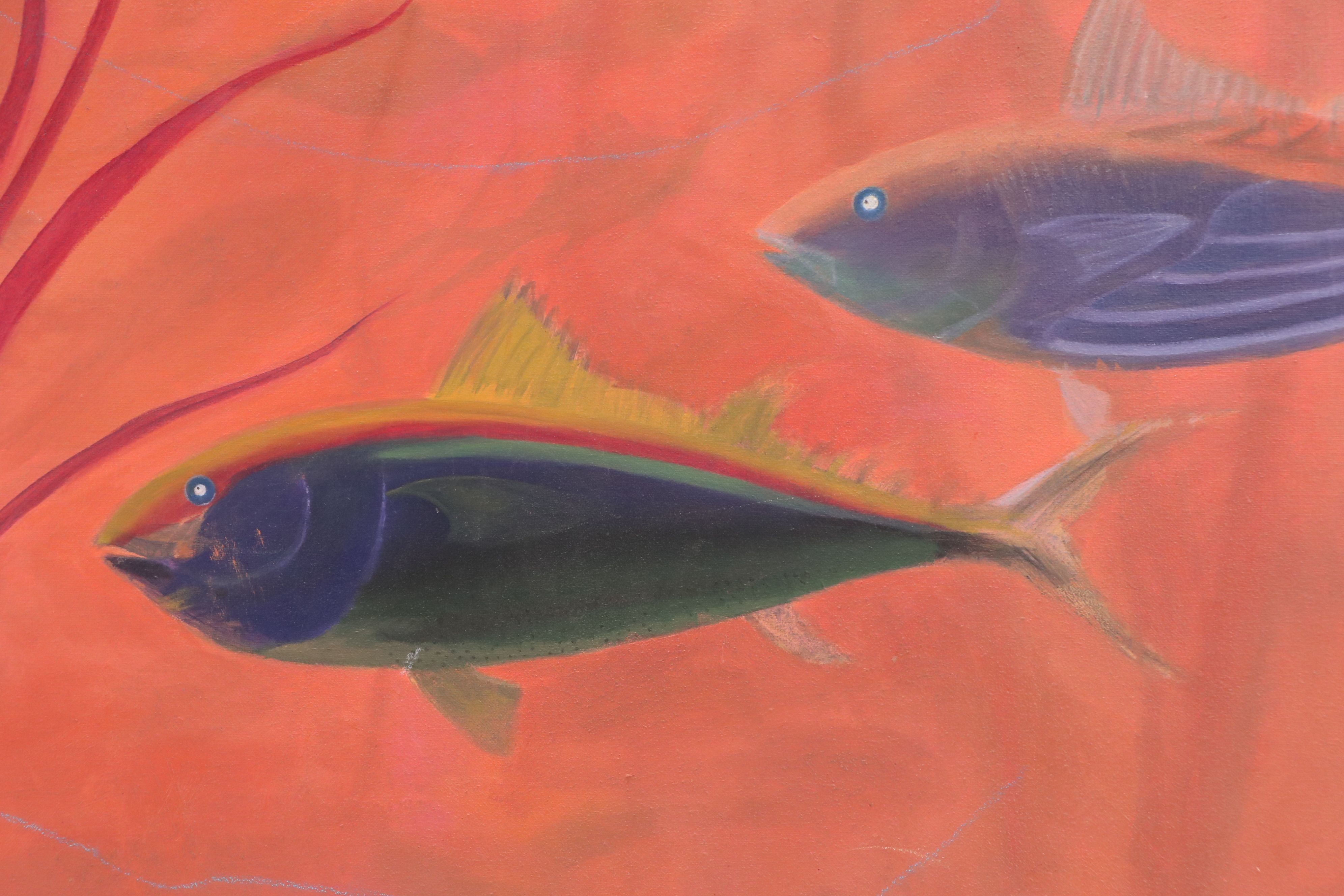 Oil Painting of School of Tropical Fish, Late 20th Century