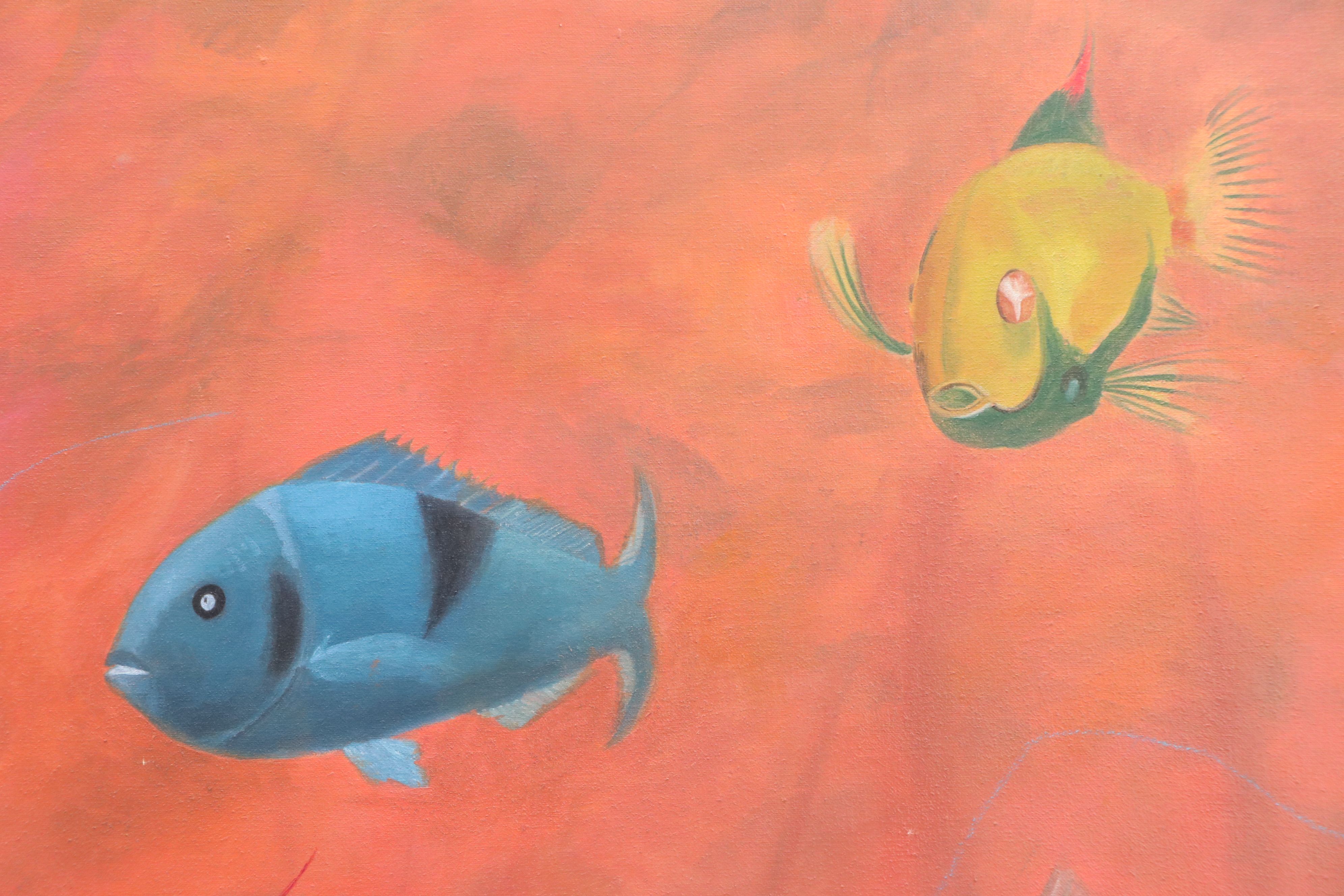 Oil Painting of School of Tropical Fish, Late 20th Century