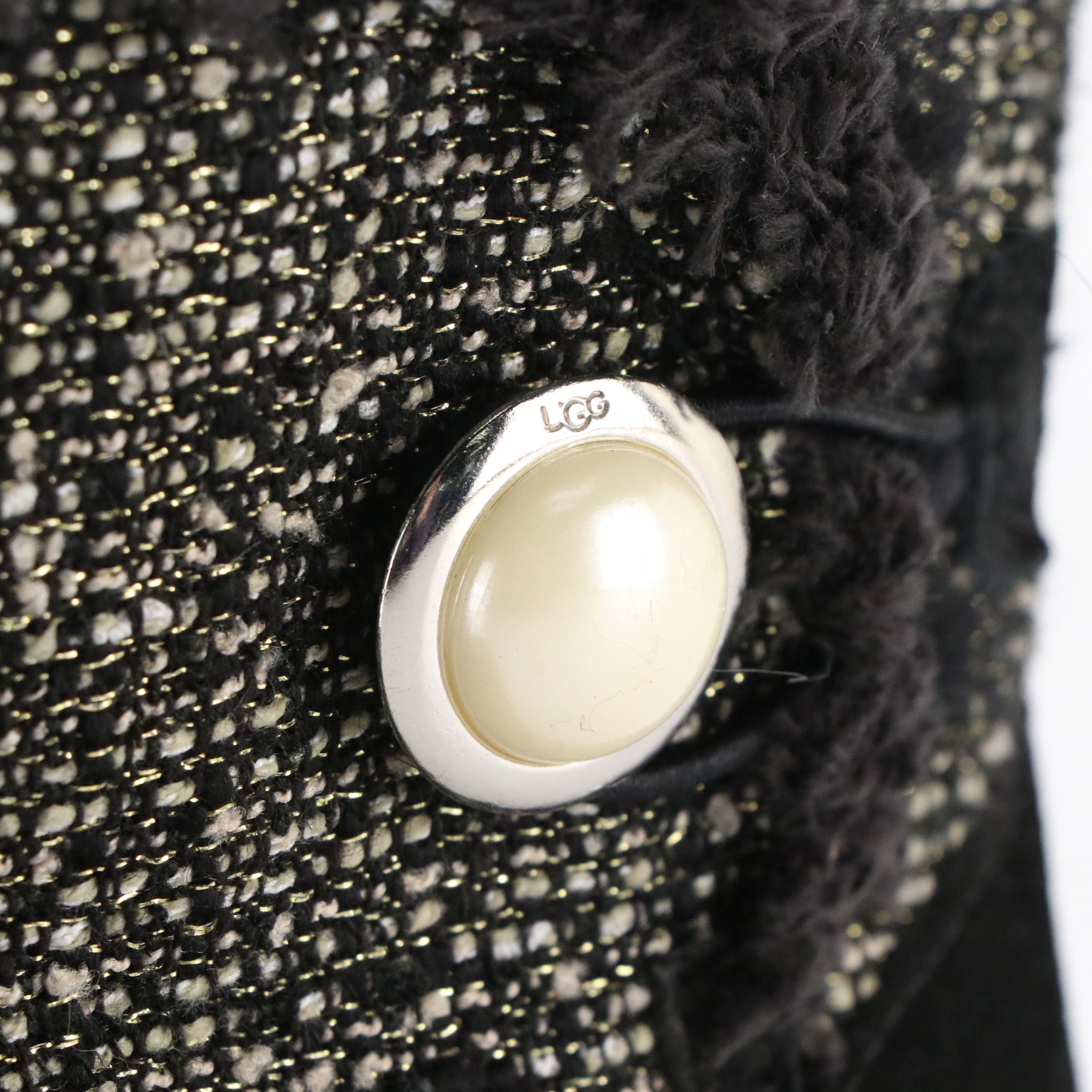 UGG Mini Bailey Button Fancy Boots in Metallic Tweed, With Box