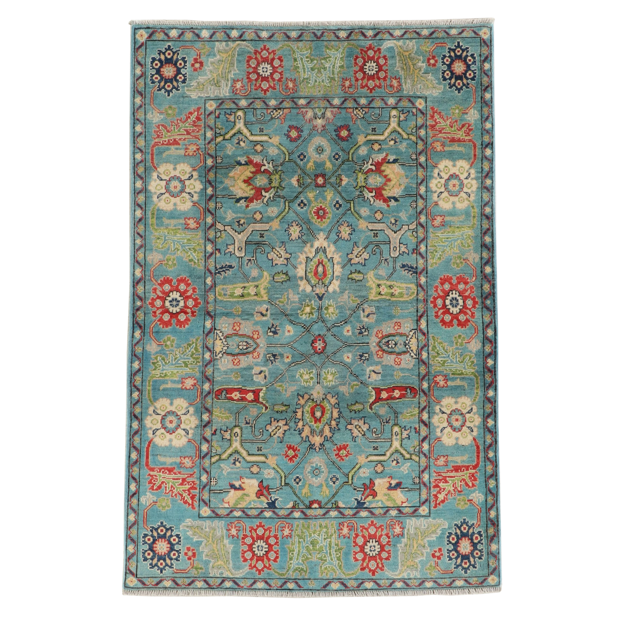 4'2 x 6'4 Hand-Knotted Afghan Kazak Area Rug