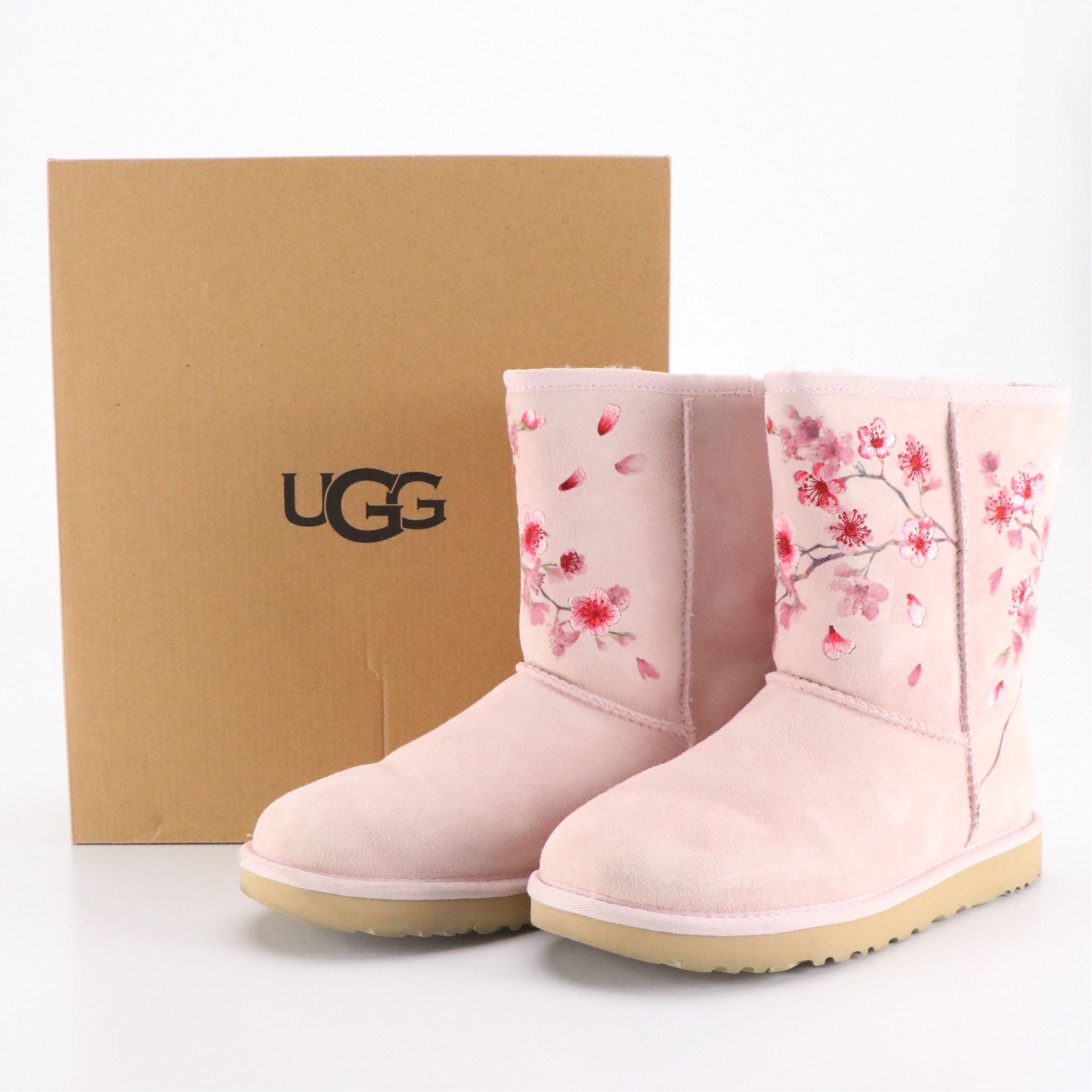 UGG Classic Short Cherry Blossom Boots in Pink Shearling Sheepskin, With Box