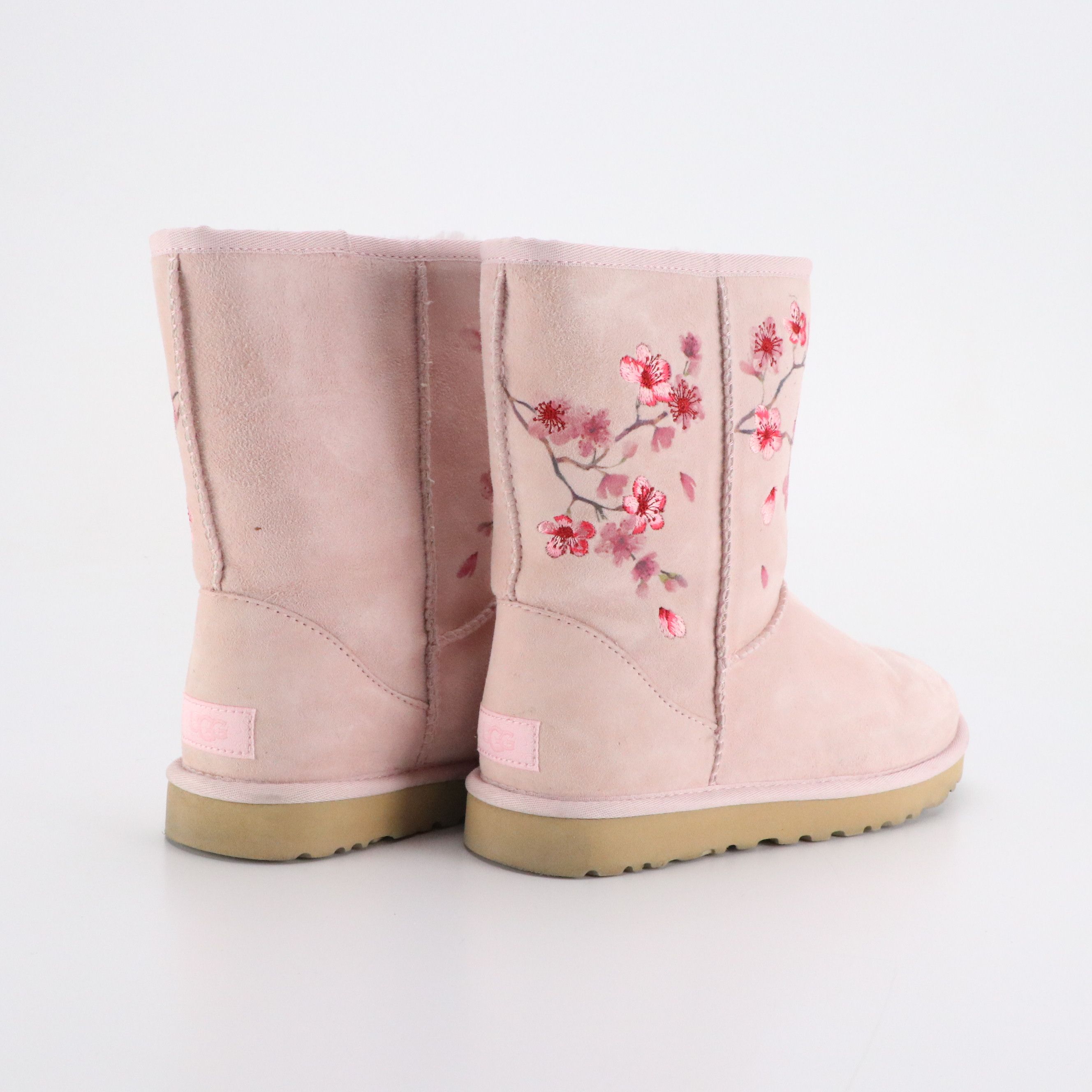 UGG Classic Short Cherry Blossom Boots in Pink Shearling Sheepskin, With Box