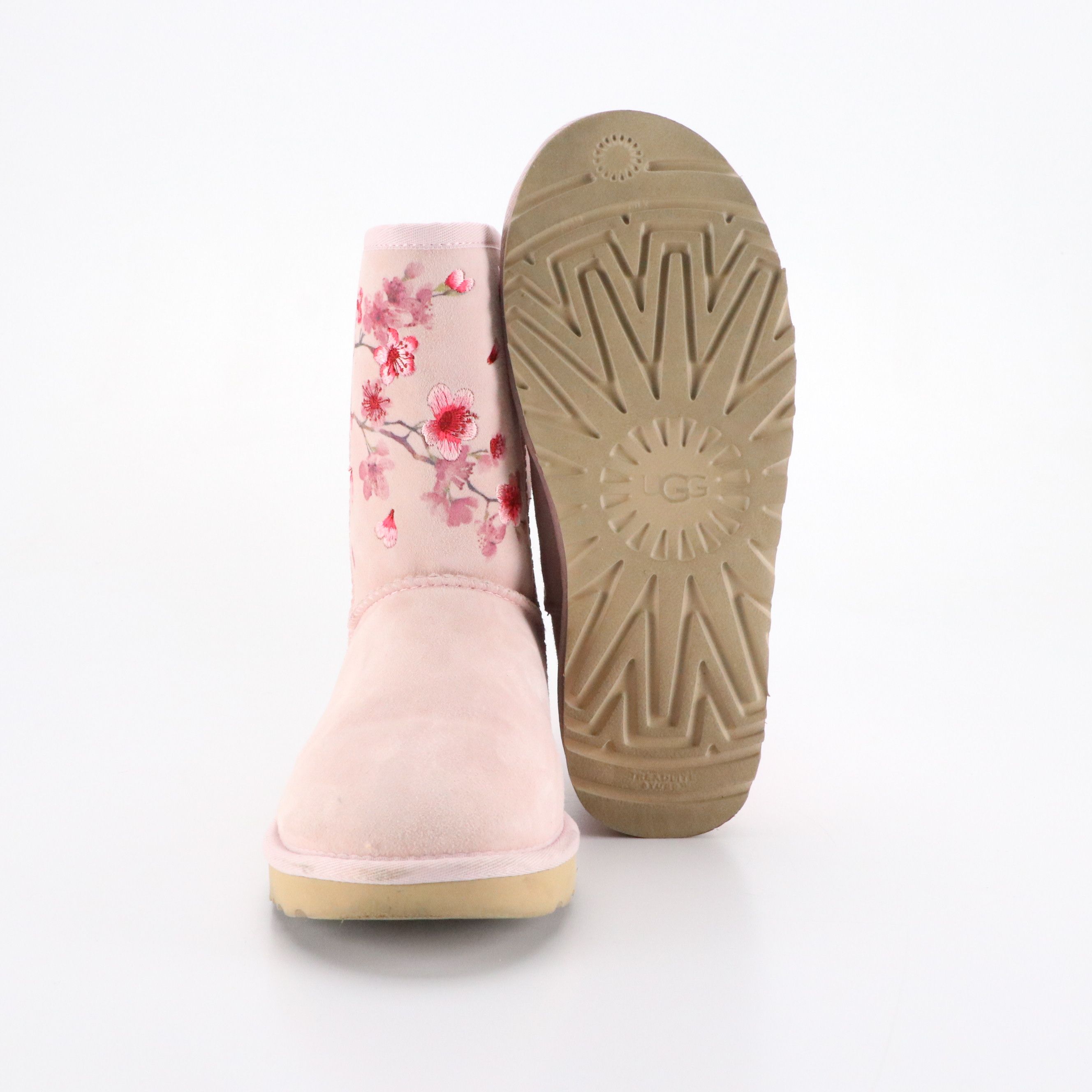 UGG Classic Short Cherry Blossom Boots in Pink Shearling Sheepskin, With Box