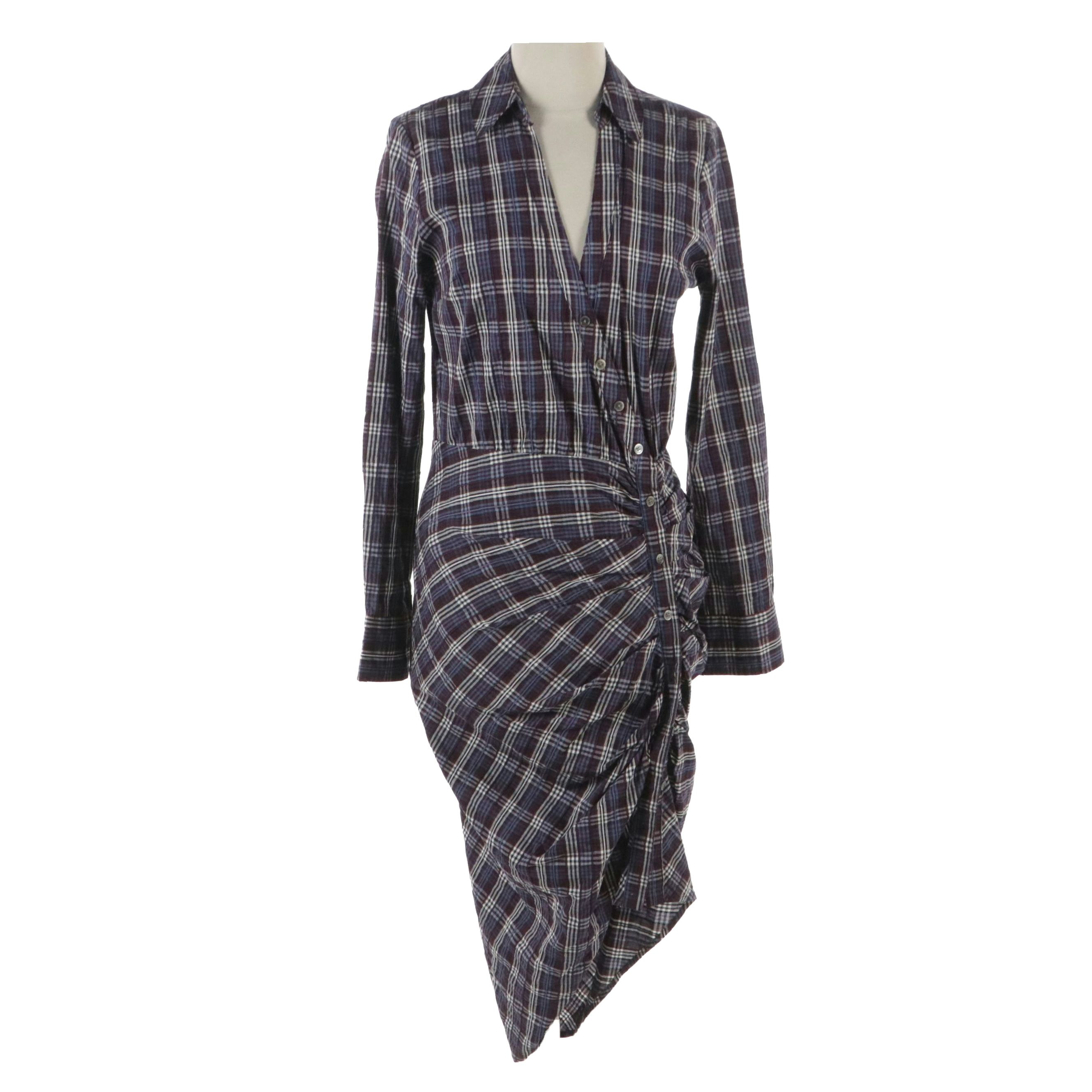 Veronica Beard Plaid Long Sleeve Dress with Ruched Detail