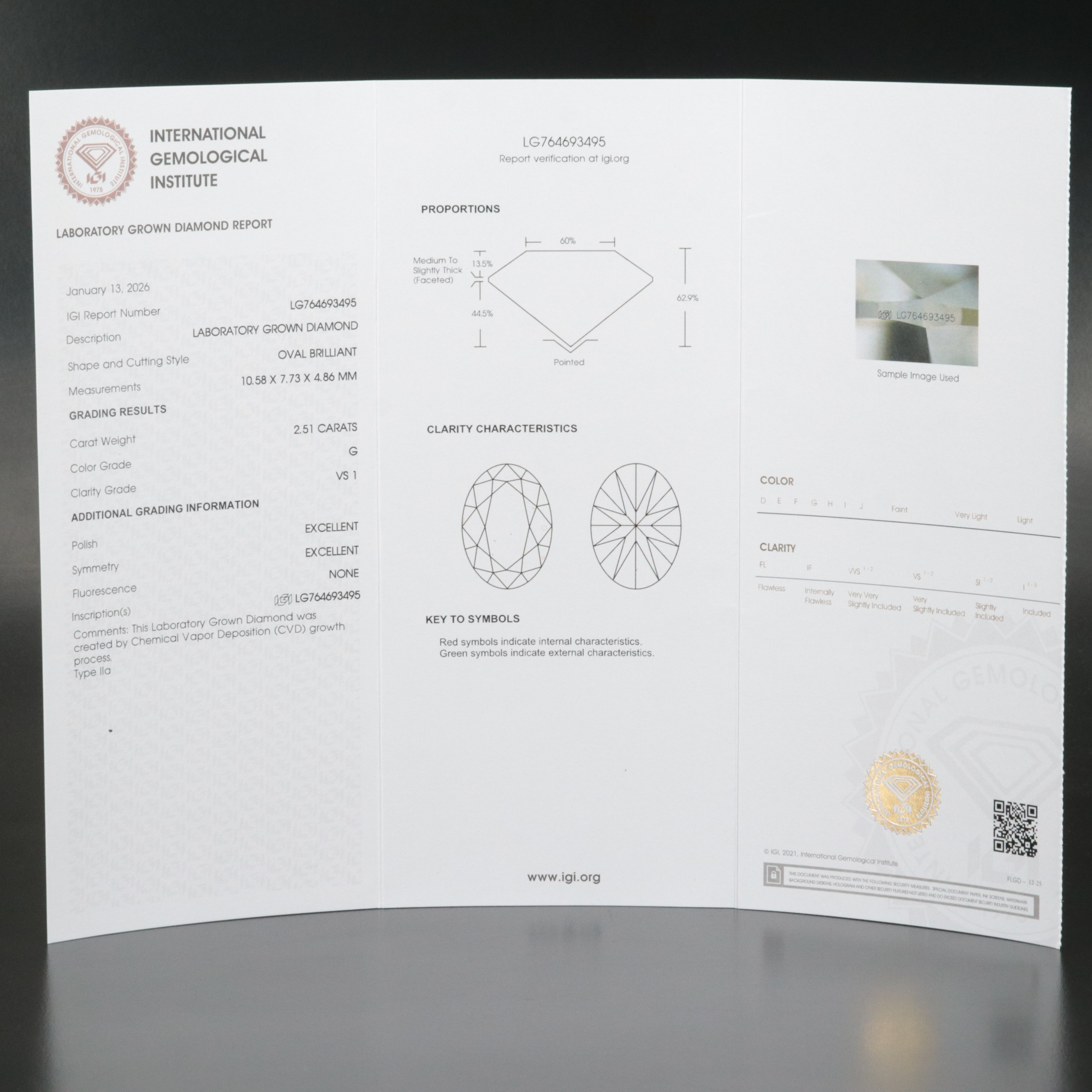 Loose 2.51 CT Lab Grown Diamond with IGI Report