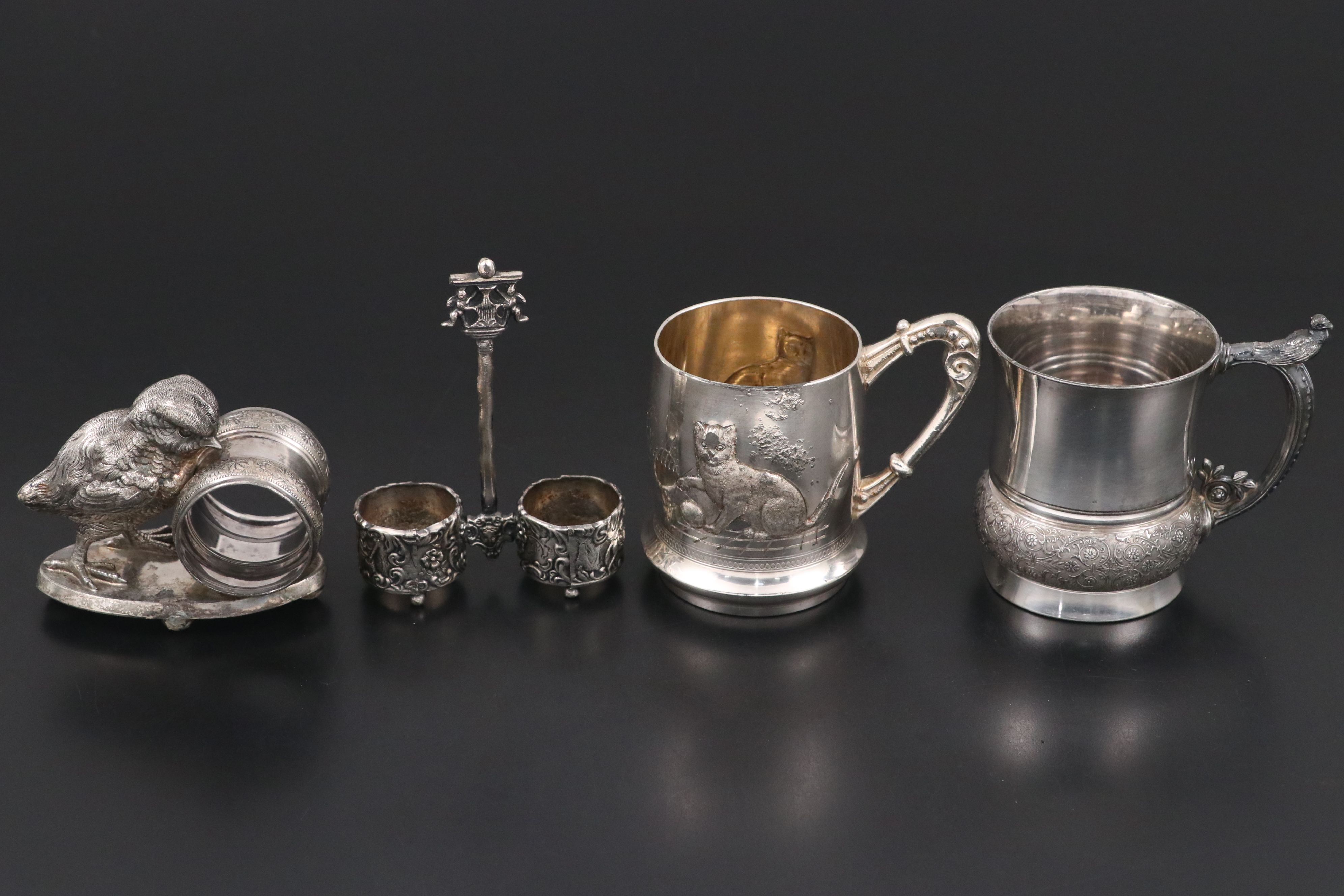 Webster Sterling Handle Bottle Opener with Chick Napkin Ring and Other Tableware